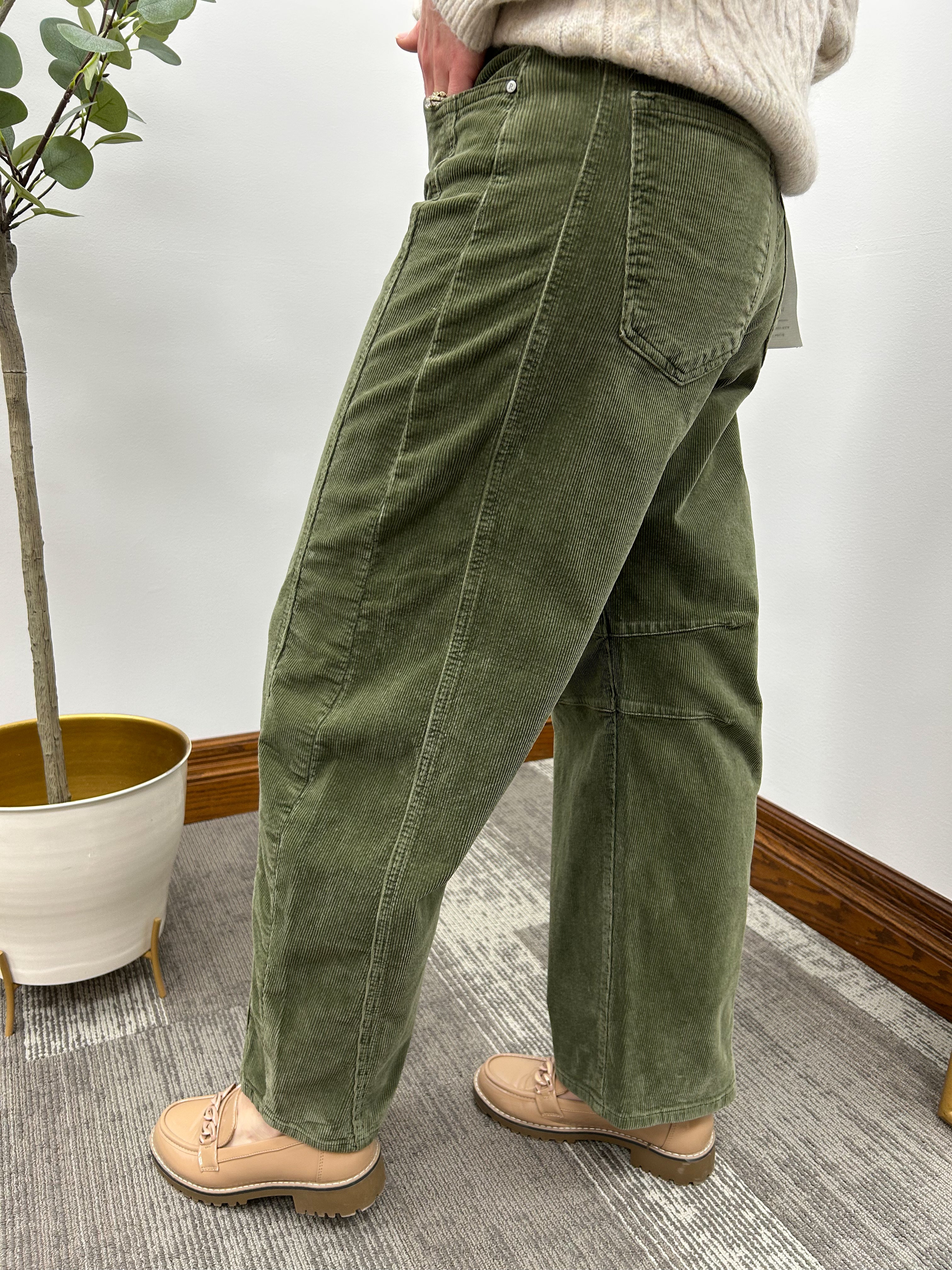 Slouchy Ankle Barrel Corduroy Pants
