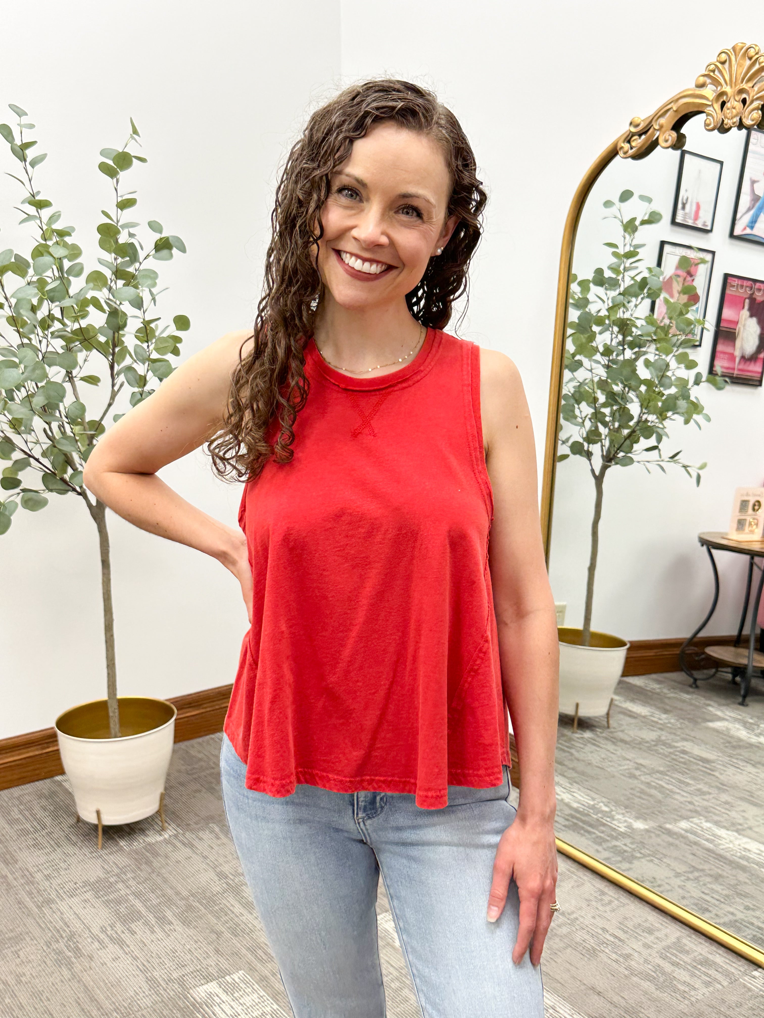 Red raw edge flowy tank top, red tank top, flowy tank top, cute summer tank top, 4th of July tank top