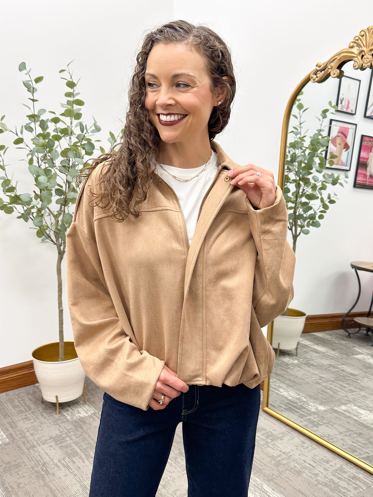 Tan Micro Suede Bubble Hem Jacket