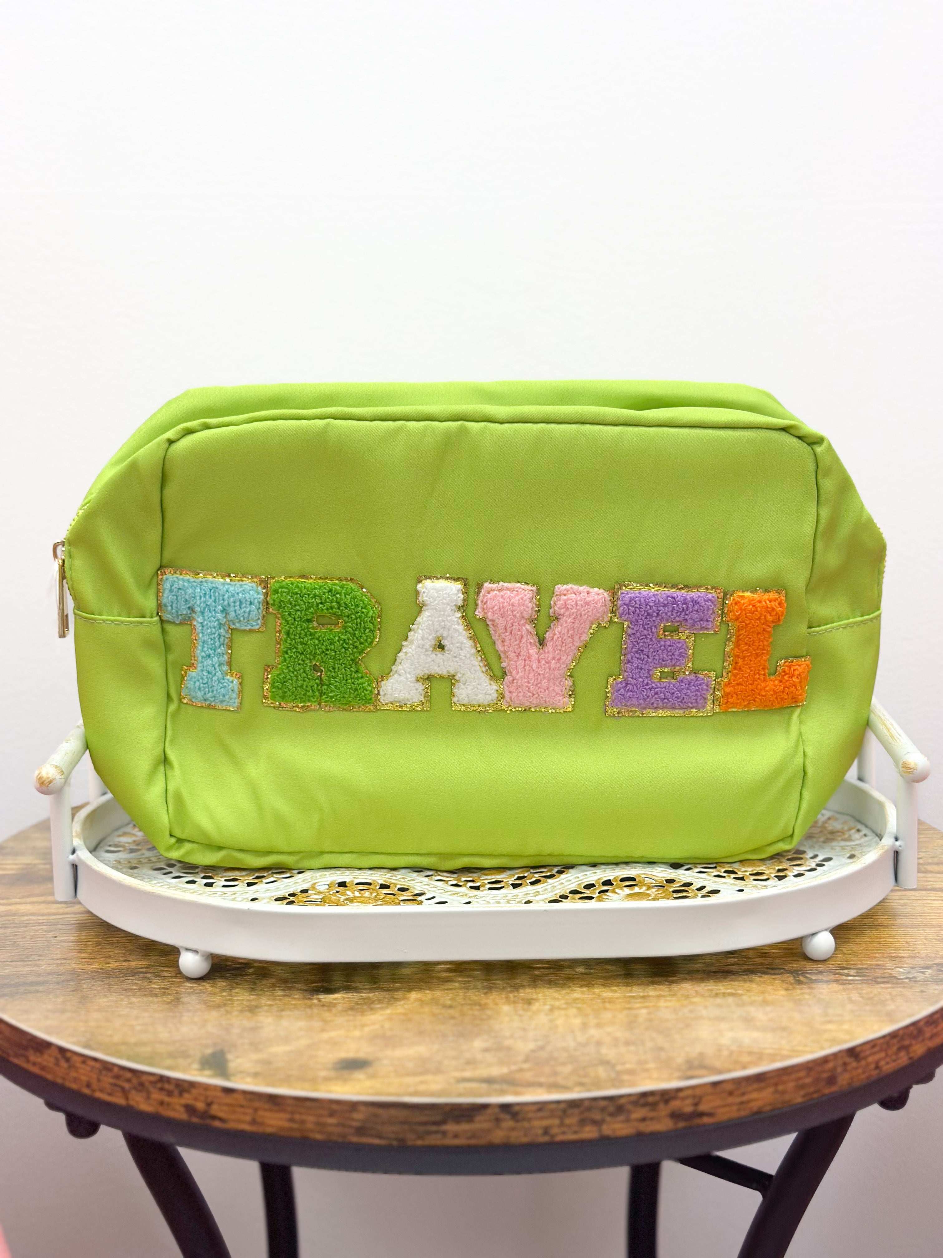 Lime green travel cosmetics pouch 