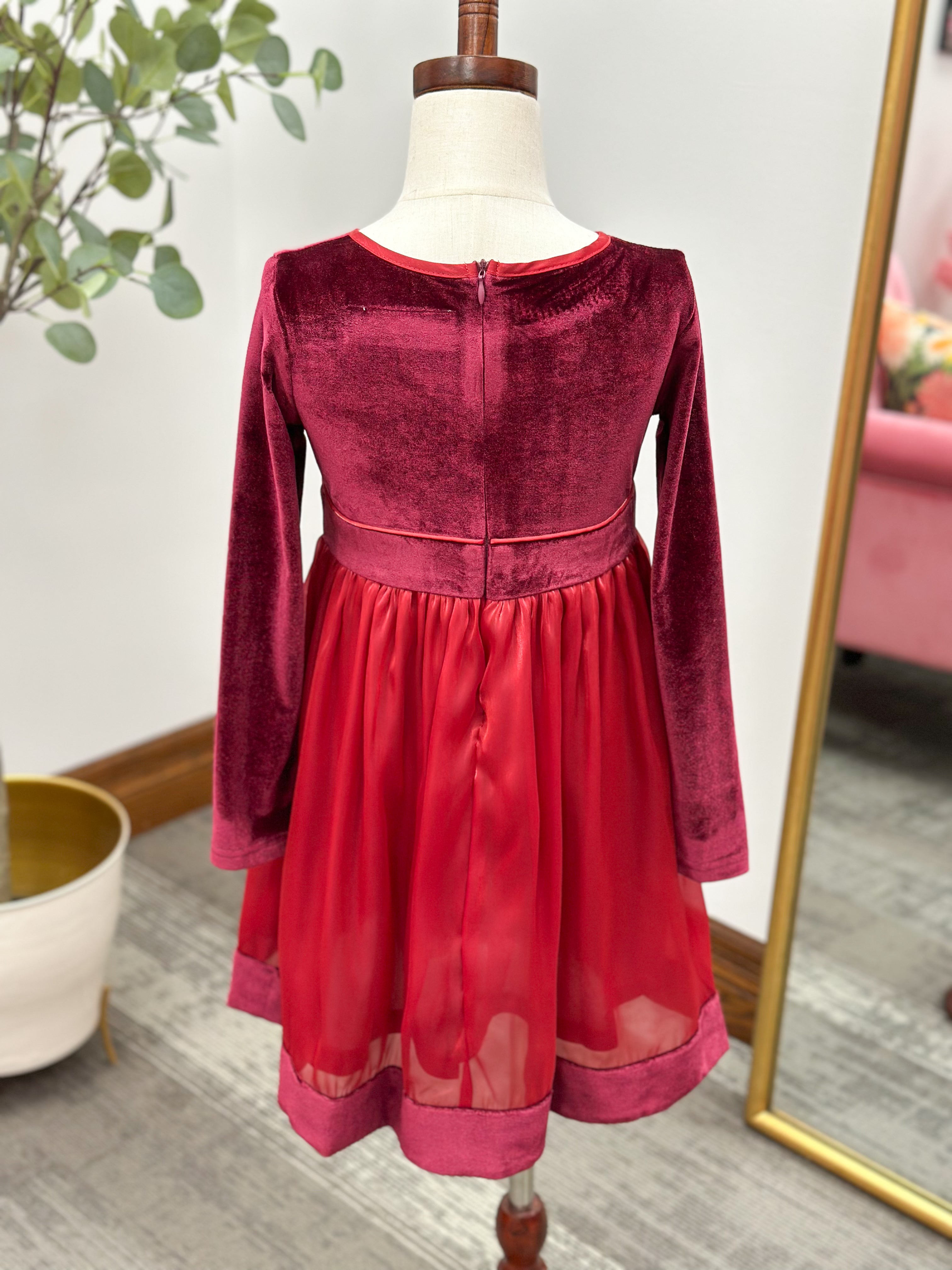 Girls Red + Burgundy Velvet Dress