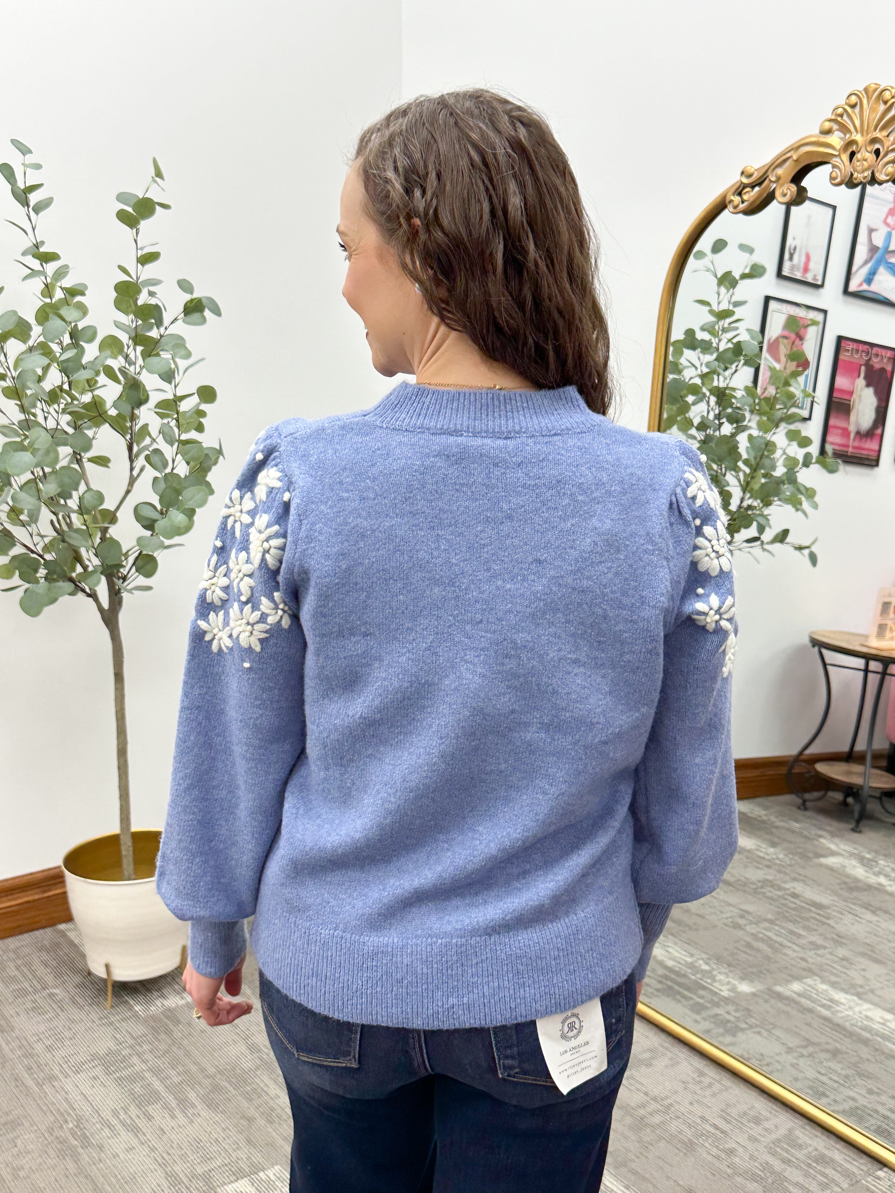 Floral Embroidered Sleeve Sweater