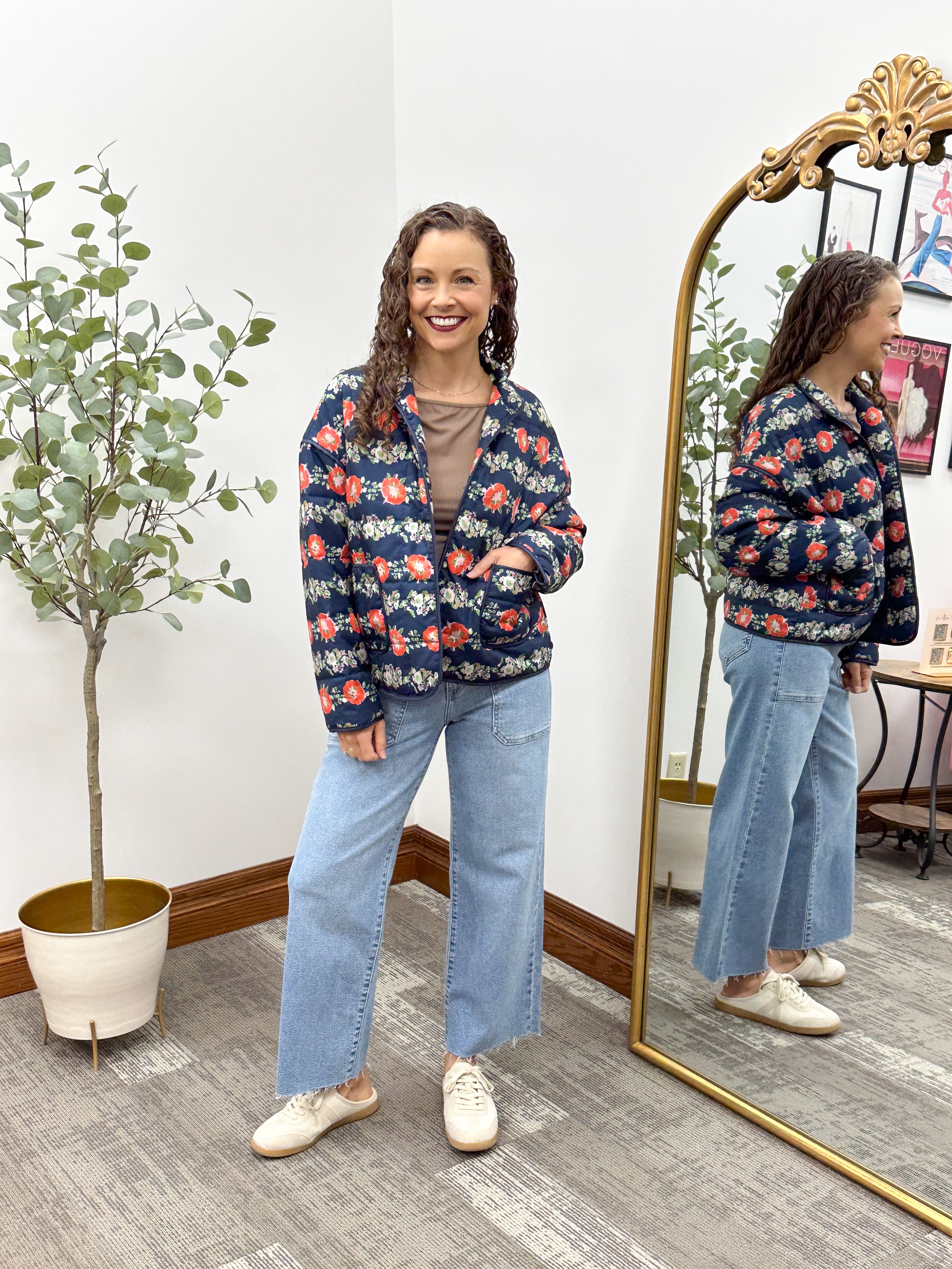 Navy & Floral Quilted Jacket