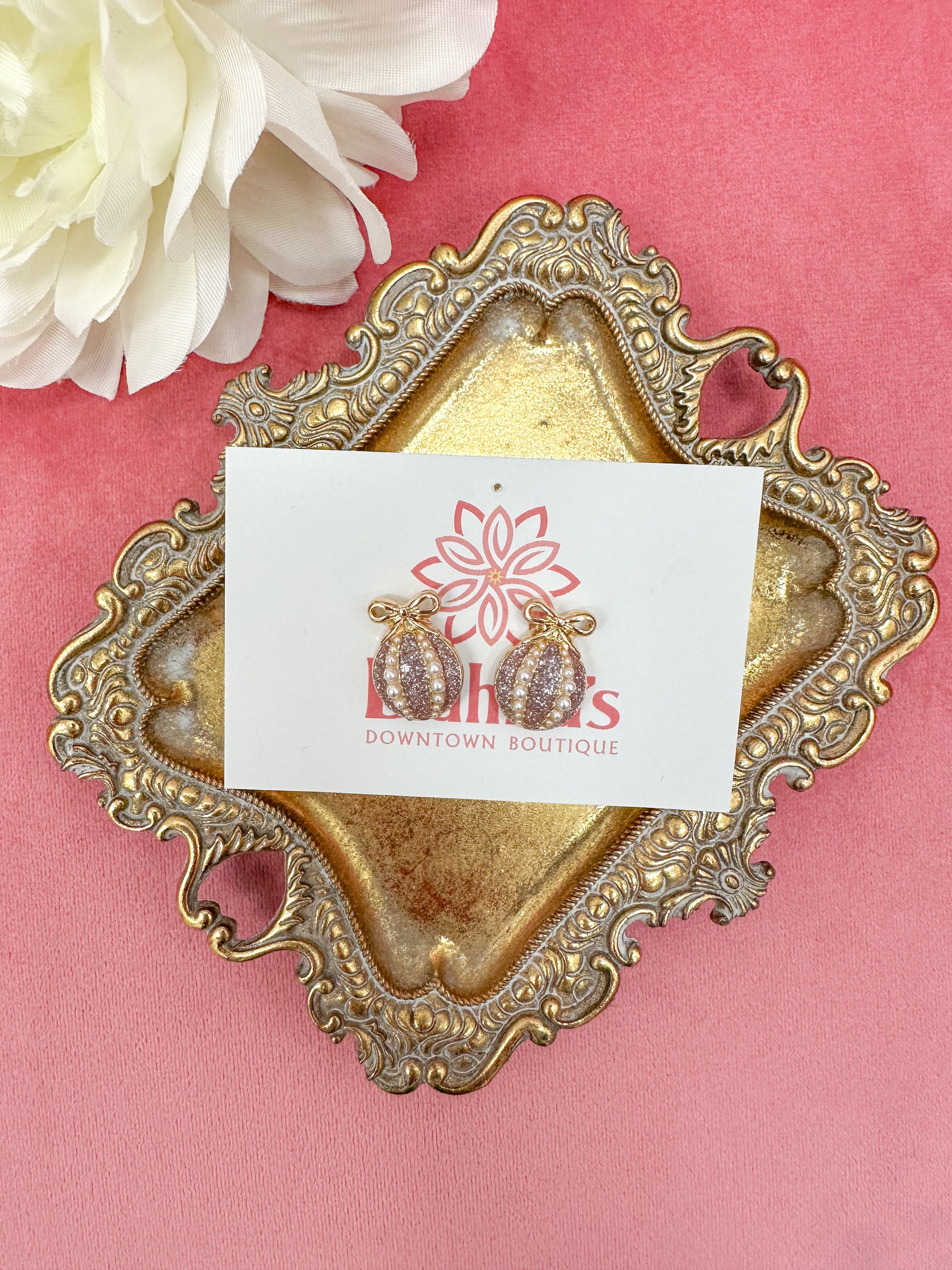 Pink Glitter Christmas Bulb Earrings