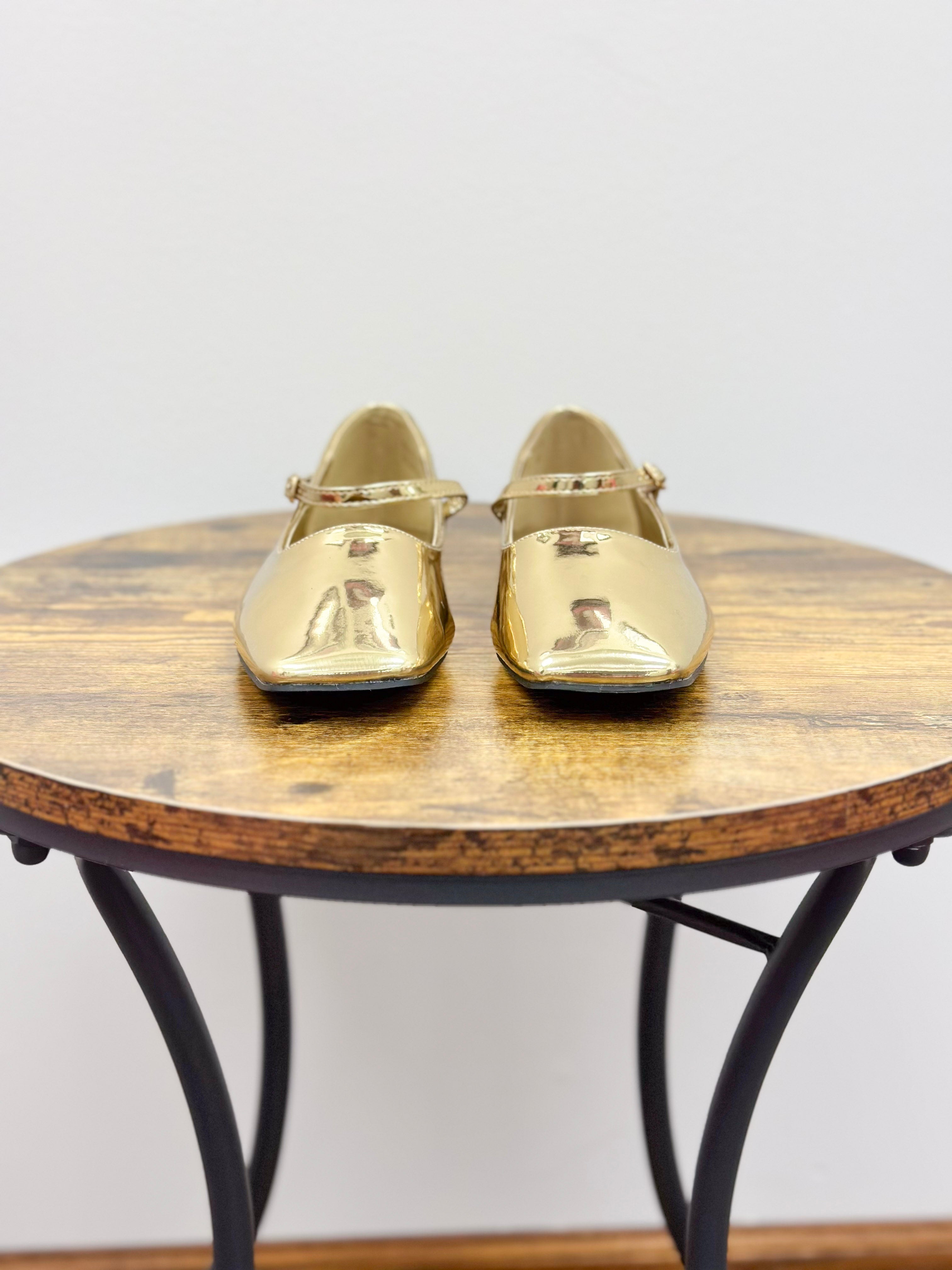 Gold Square Toe Ballet Flats