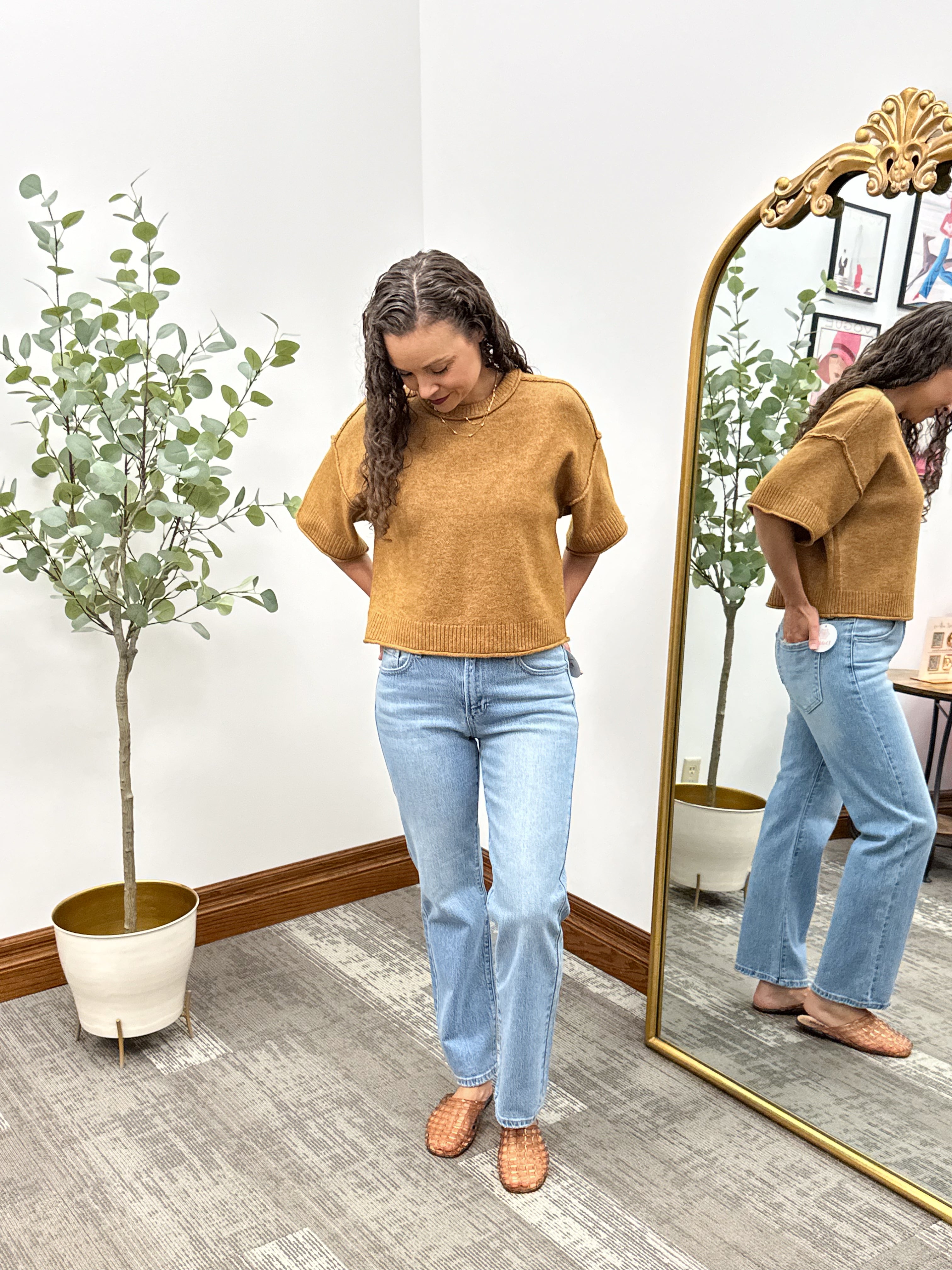 Camel Short Sleeve Sweater
