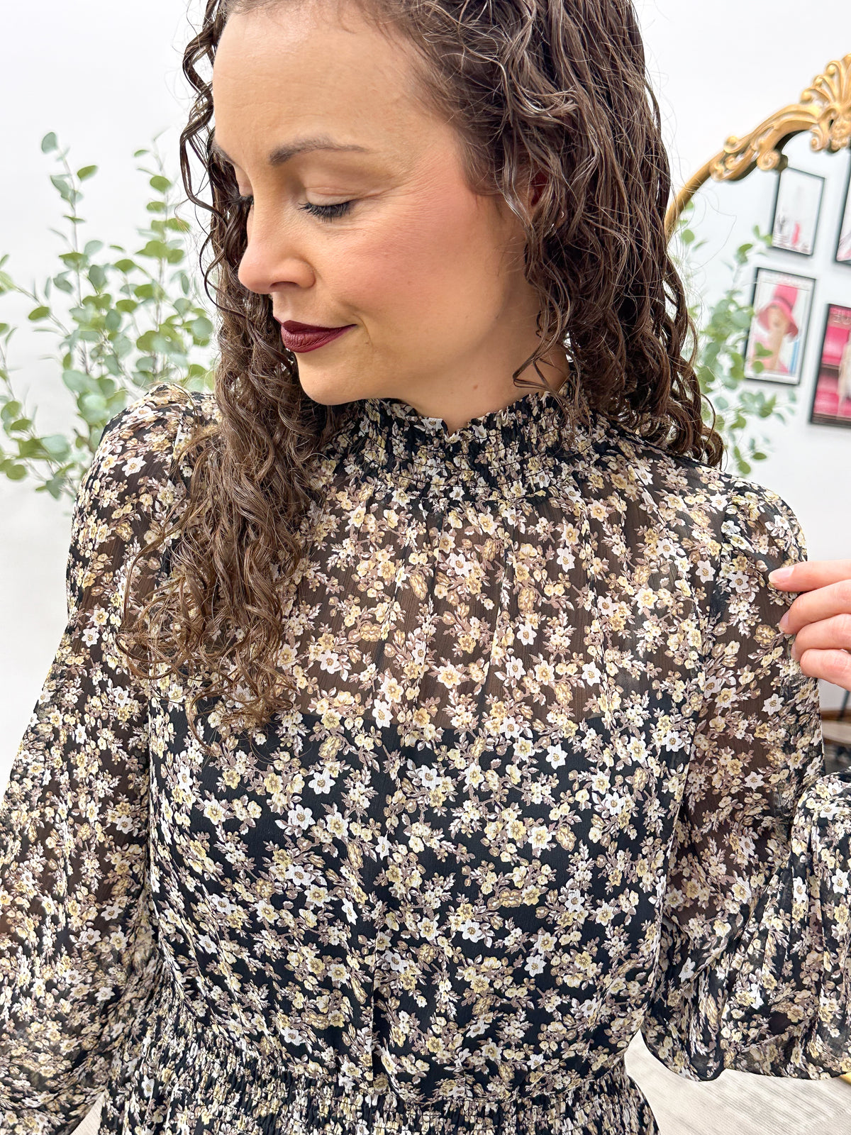 Black Floral Long Sleeve Dress