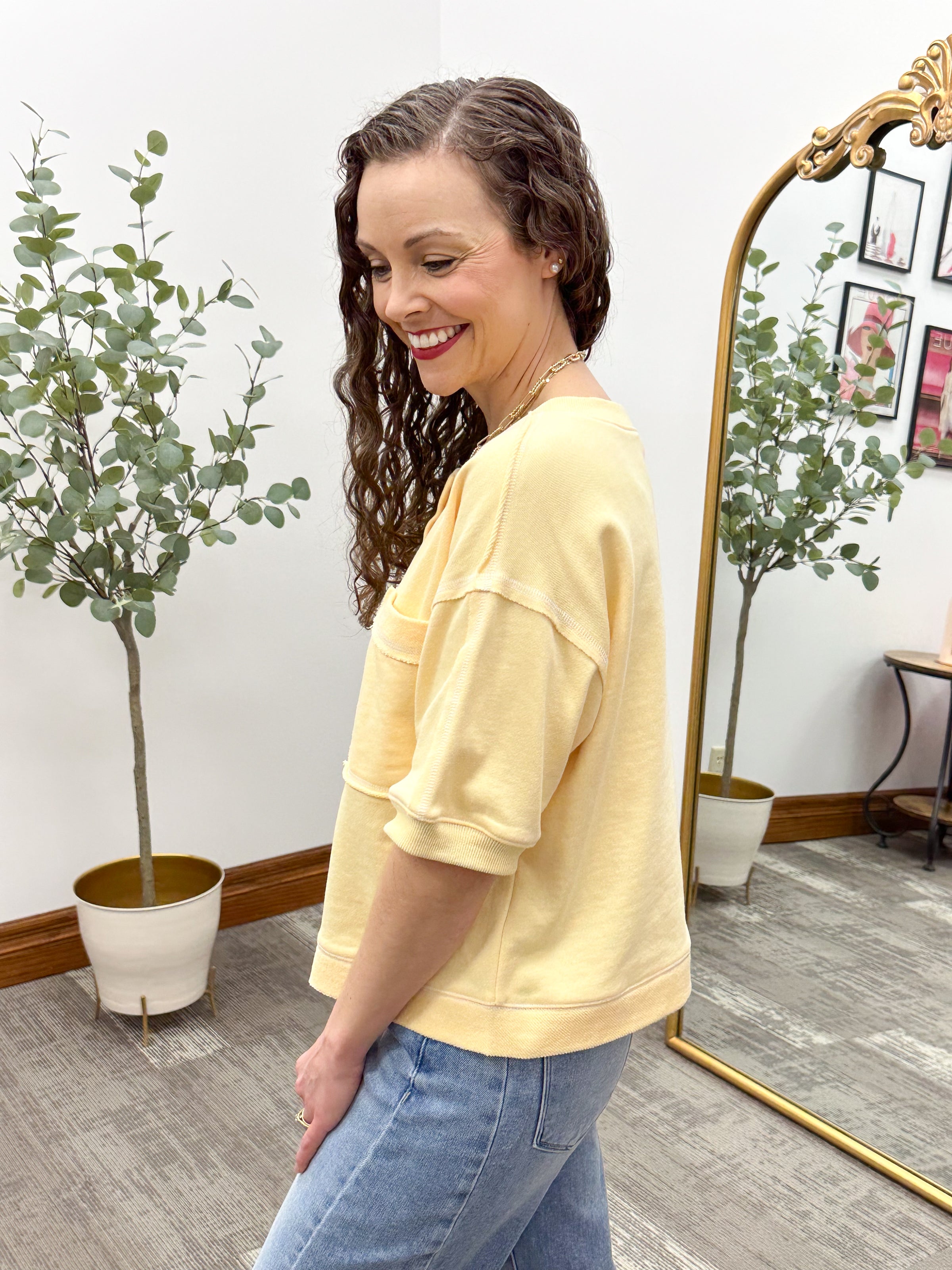 Yellow Short Sleeve Sweatshirt