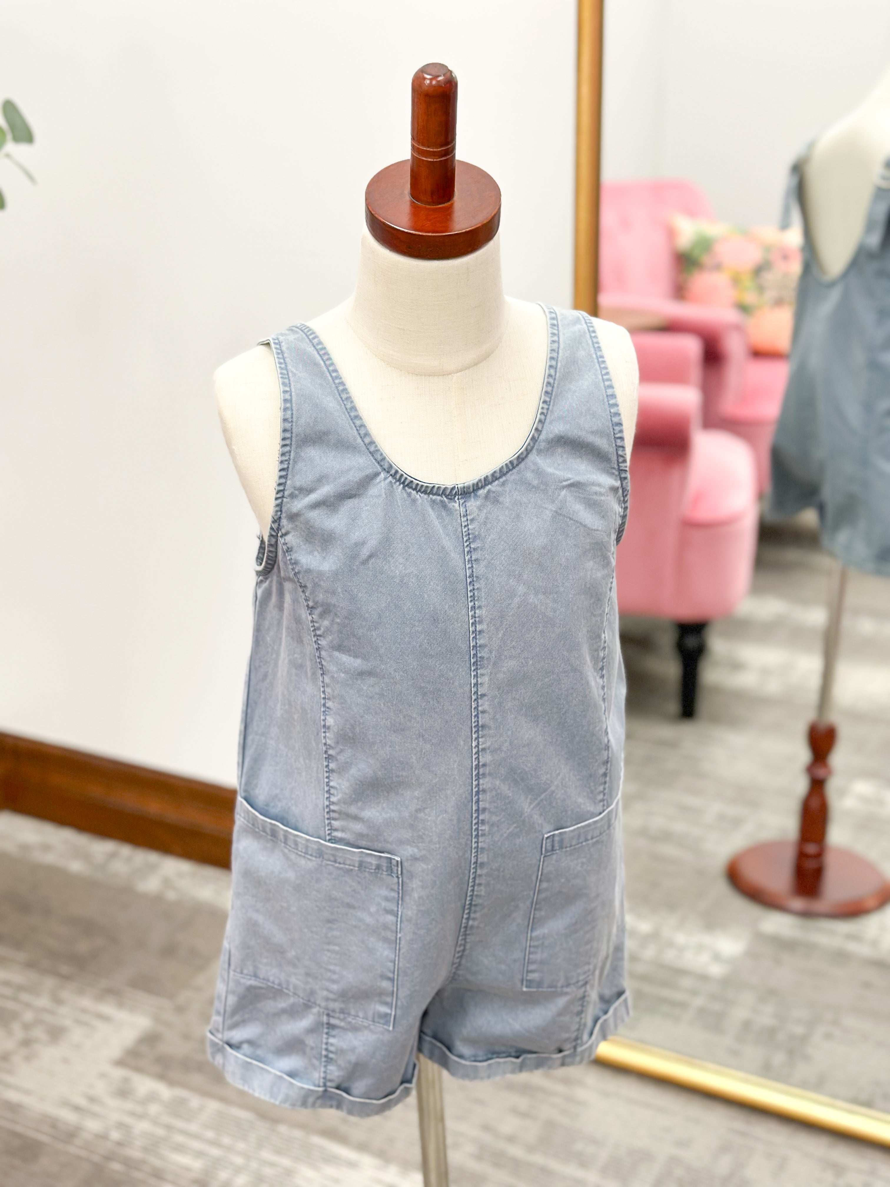 Girls Vintage Wash Denim Romper