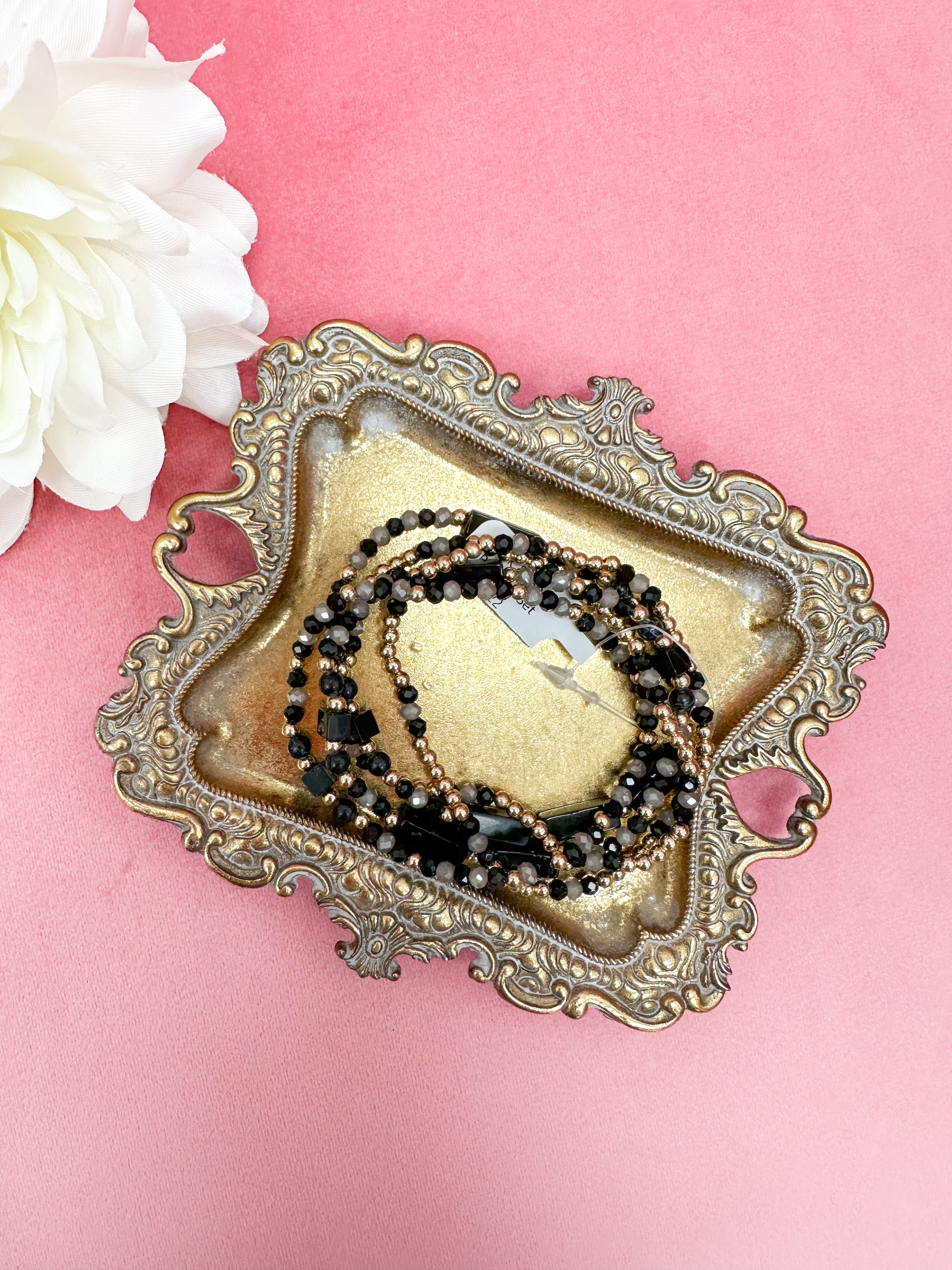 Black & Gold Beaded Bracelet Set
