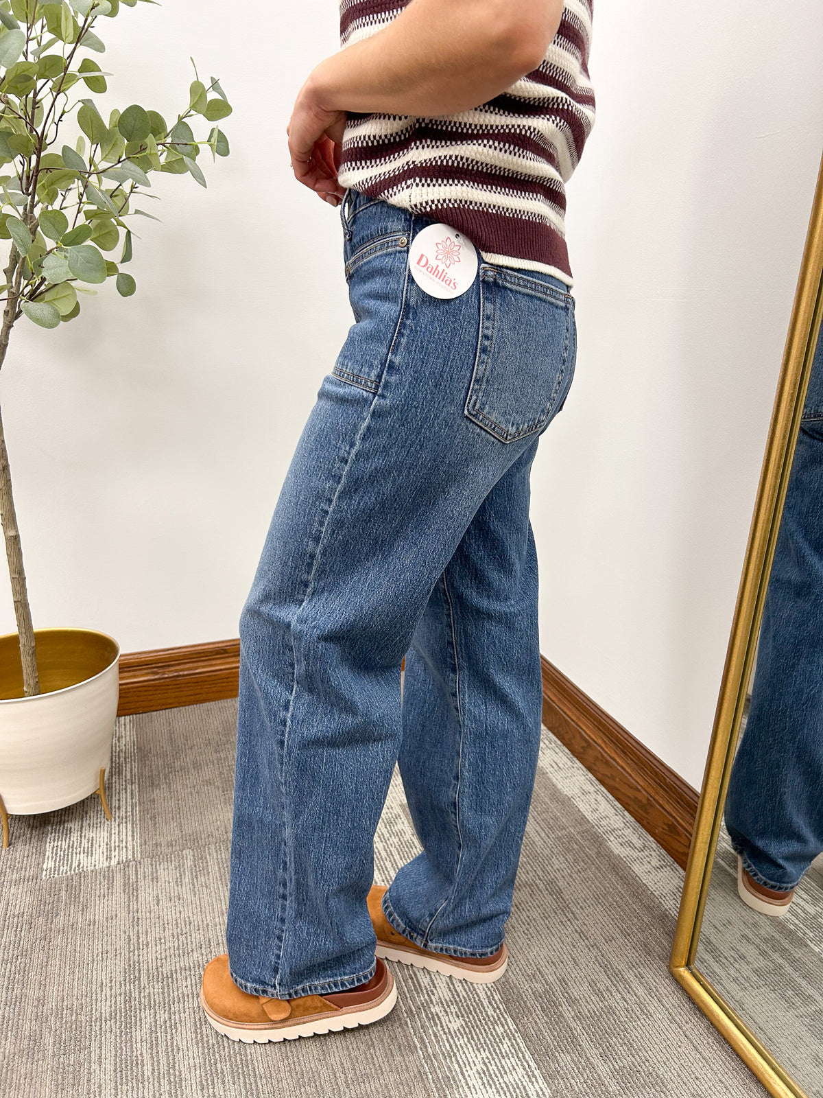 High Rise Patch Pocket Straight Leg Jeans