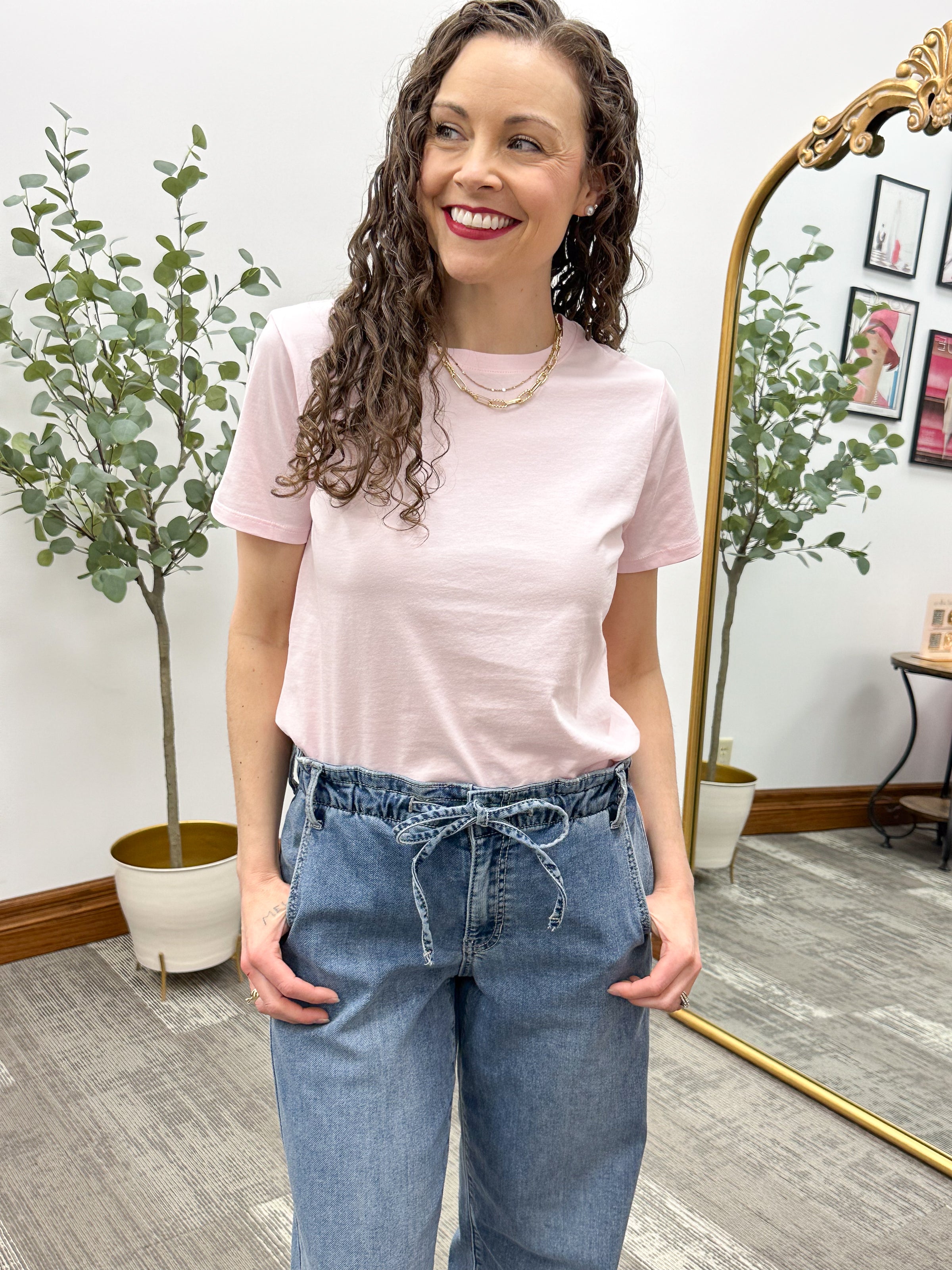 Light pink basic tshirt, cute casual tshirt, elevated basic t-shirt