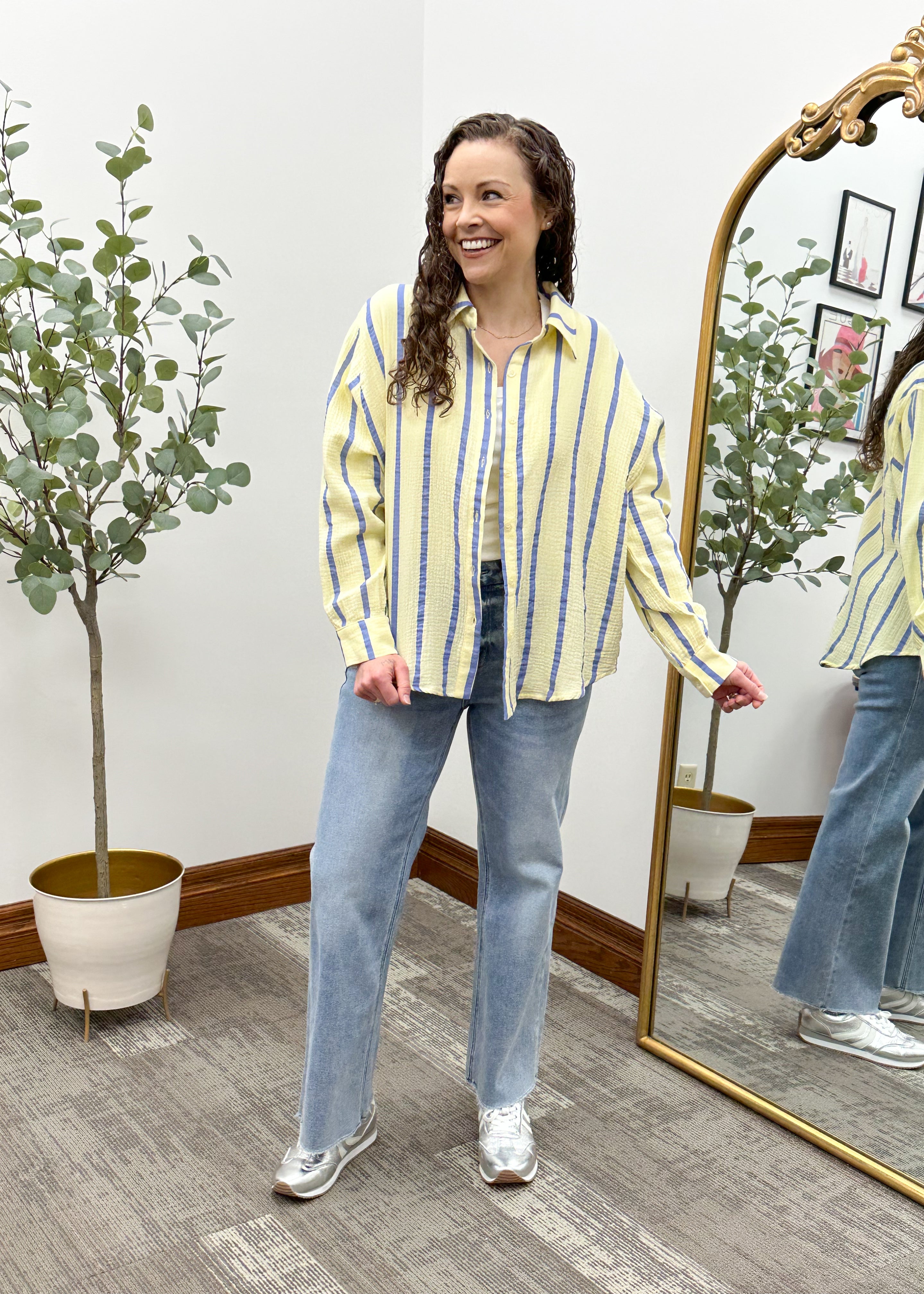Yellow & Blue Striped Gauze Shirt