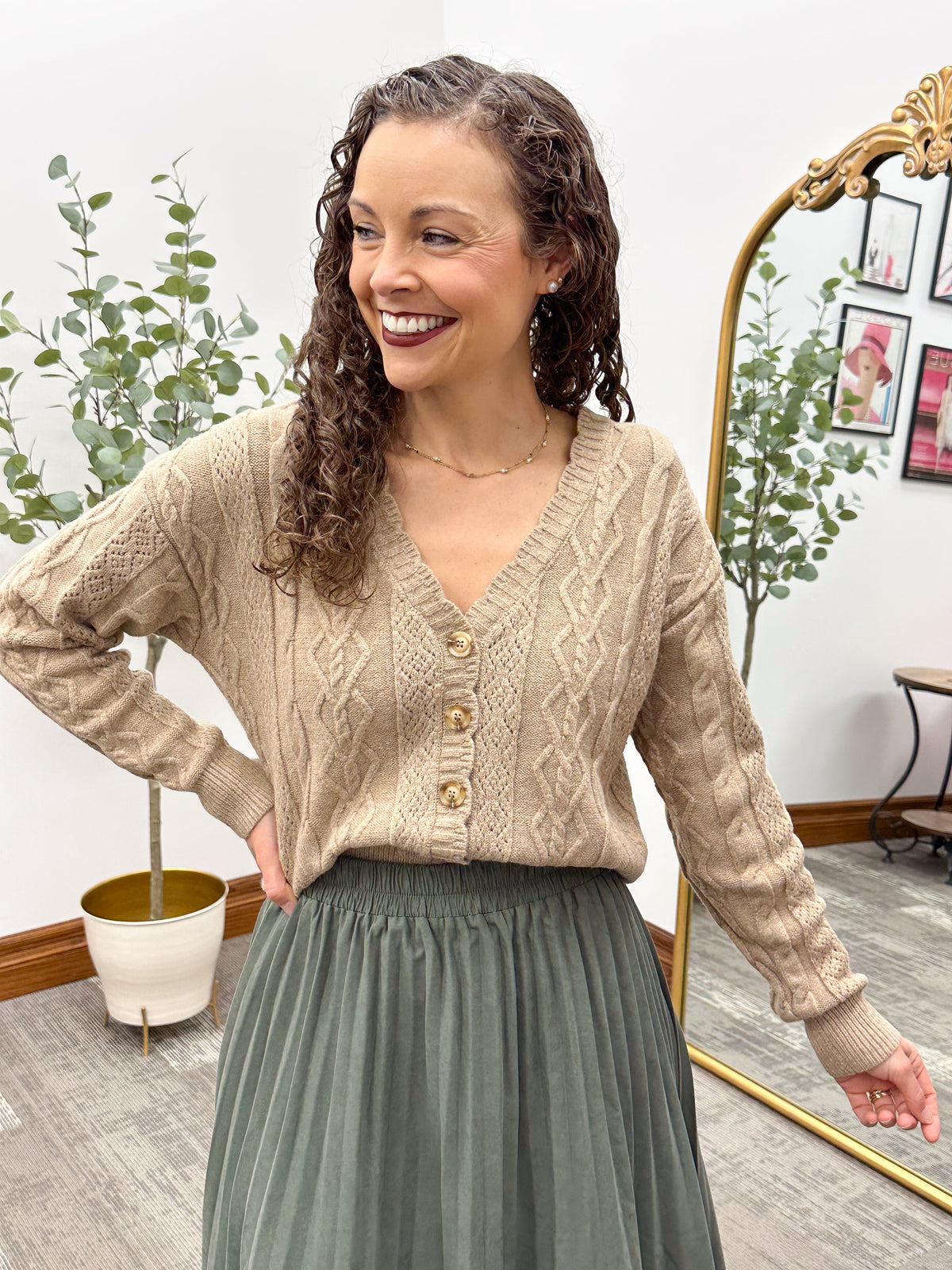 Neutral cable knit cardigan