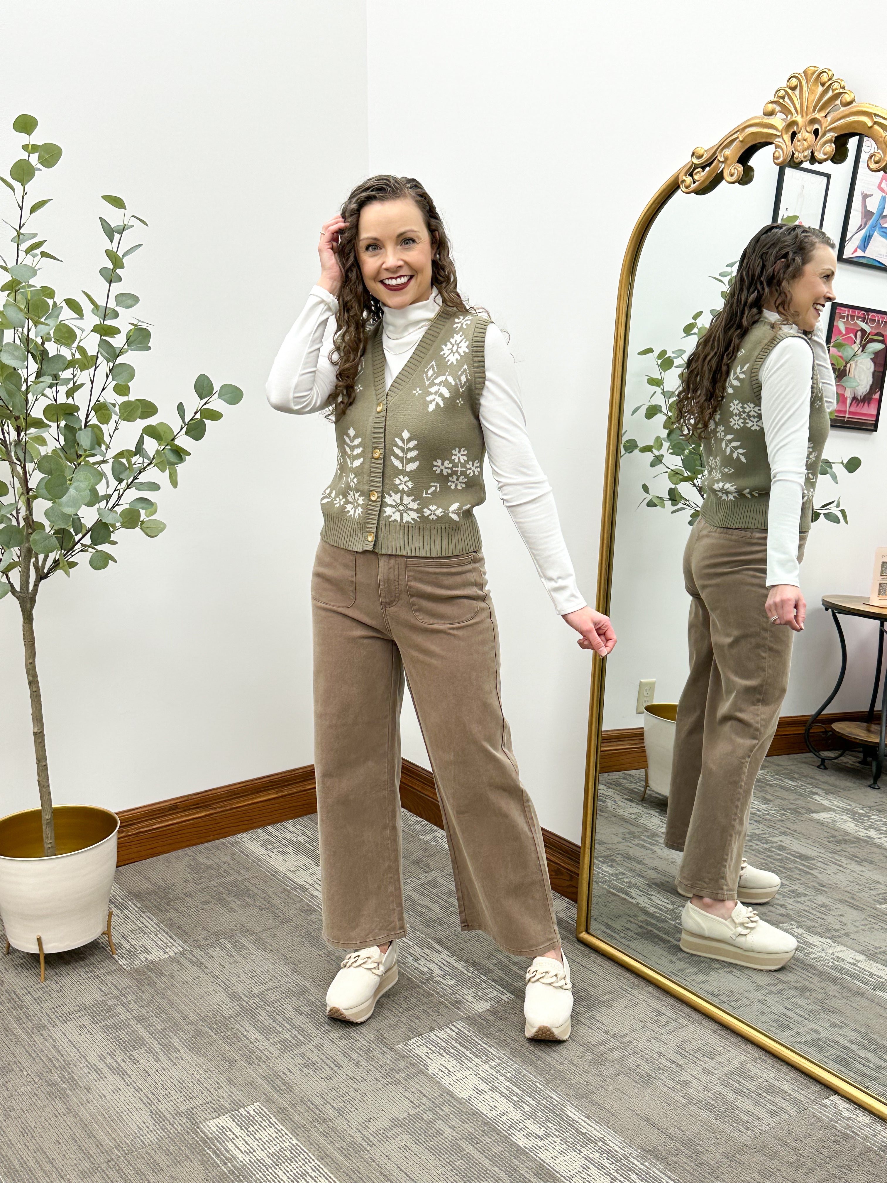 Brown Cropped Wide Leg Pants