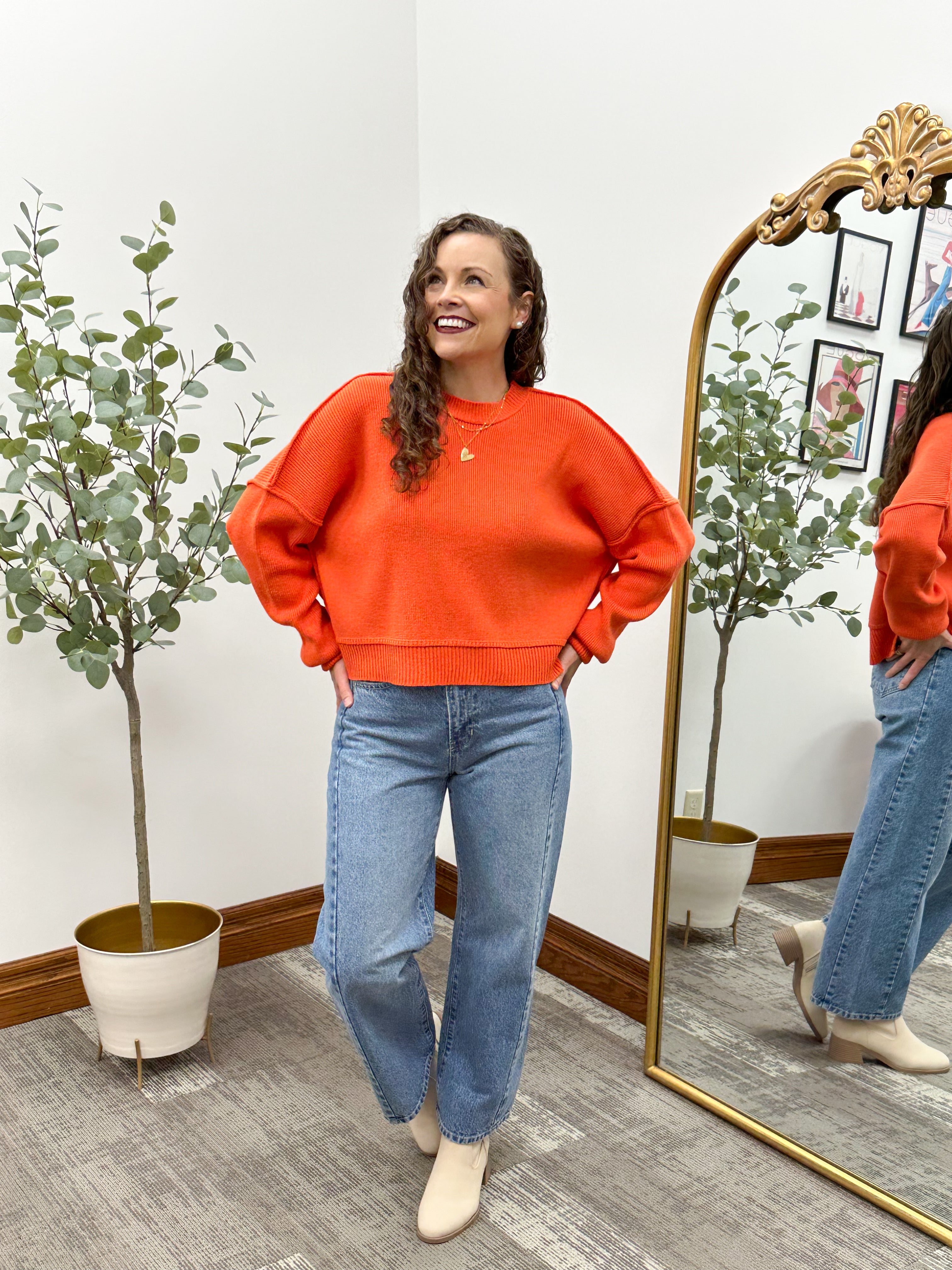 Red Orange Drop Shoulder Sweater