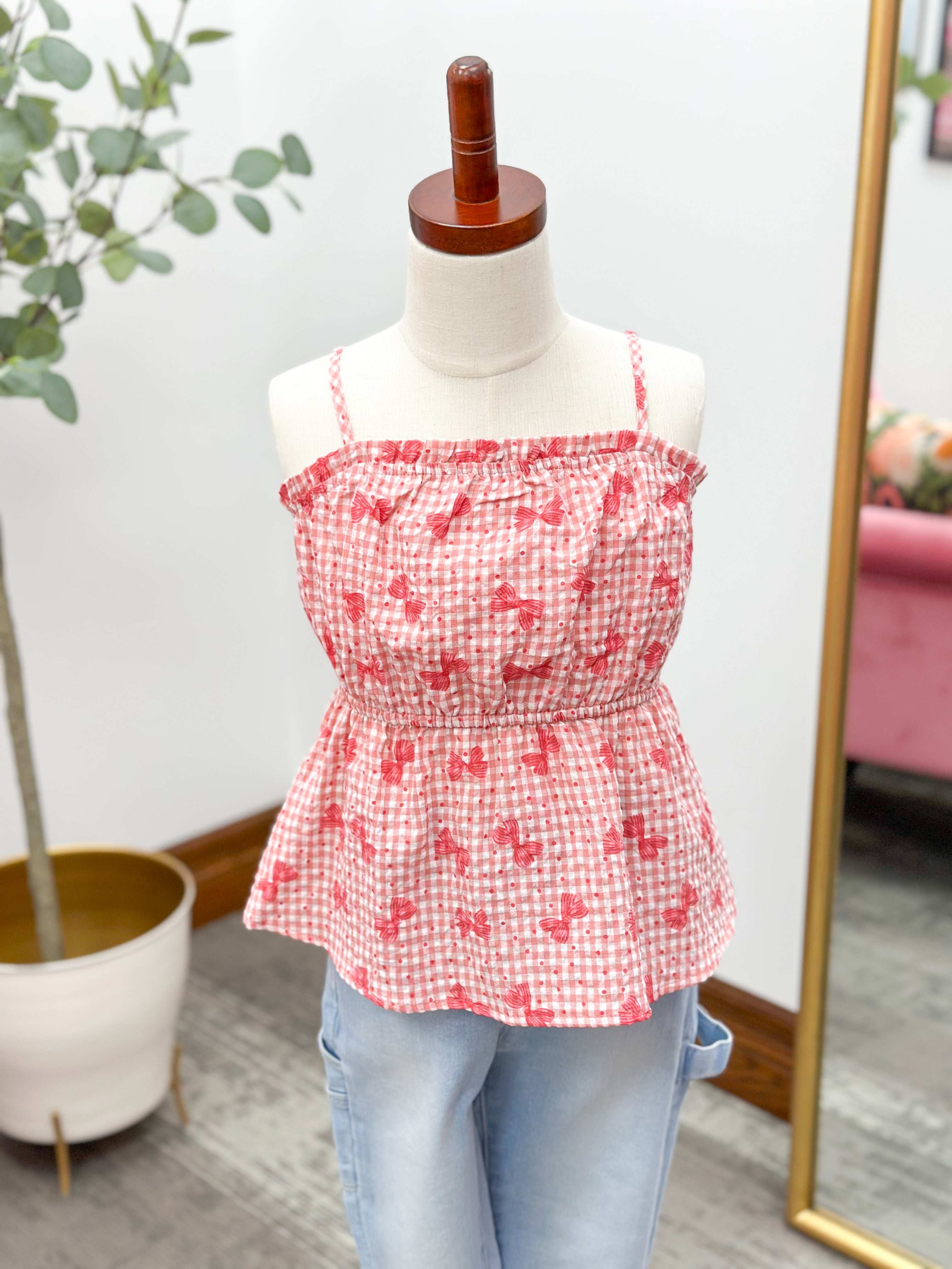 Girls Pink Bow Print Tank Top