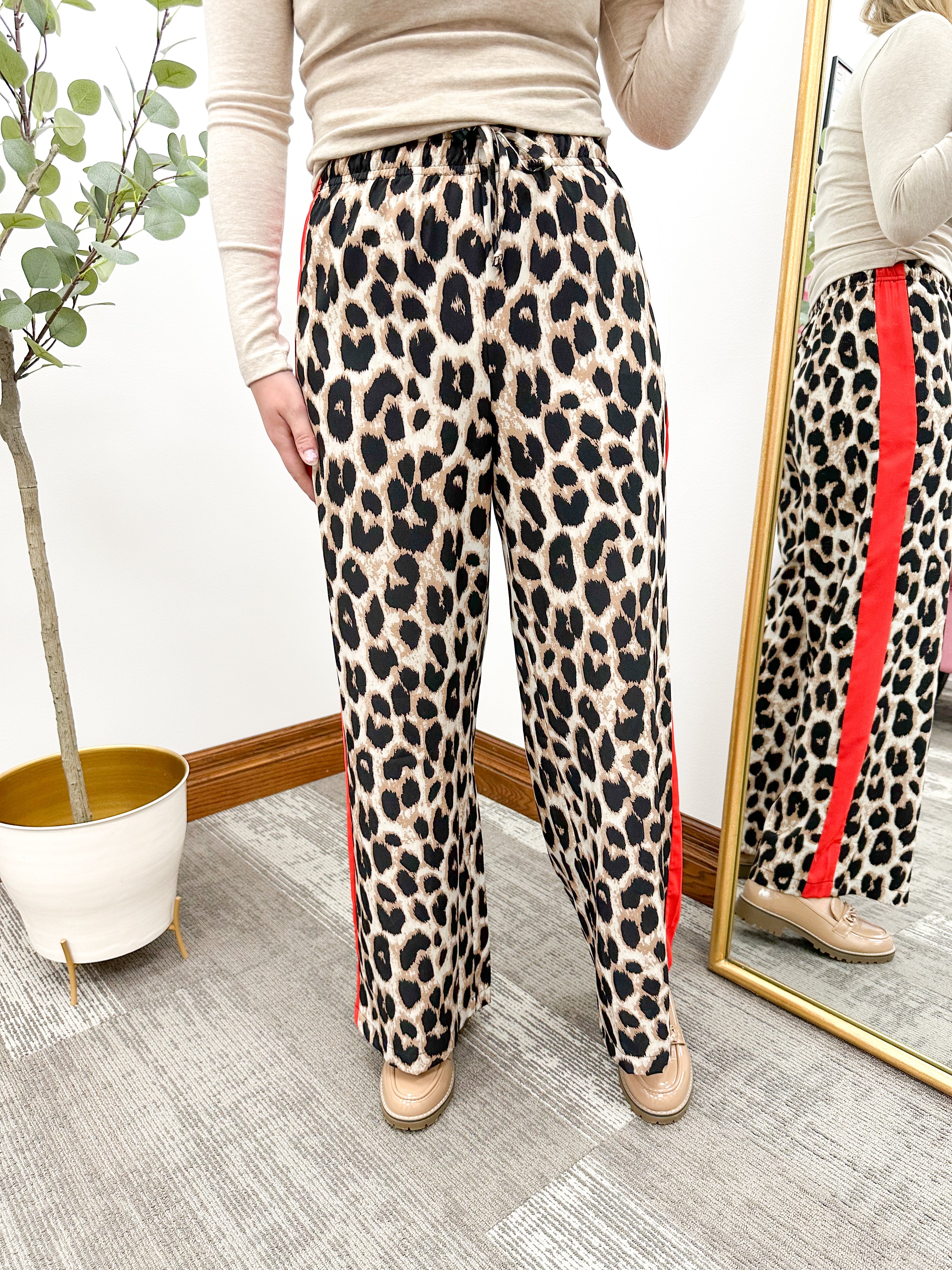Leopard Print Red Striped Pants