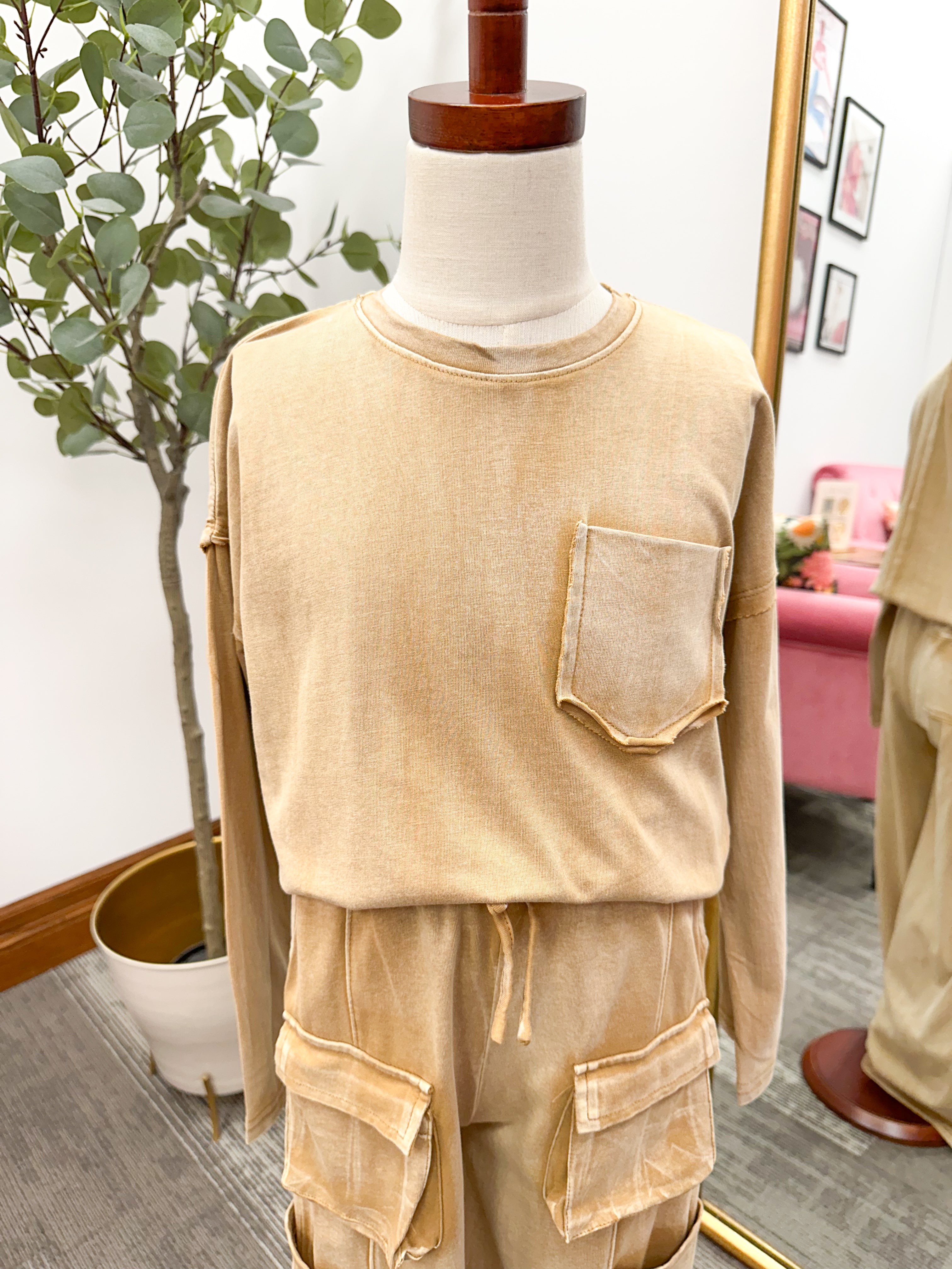 Girls Vintage Wash Long Sleeve Top