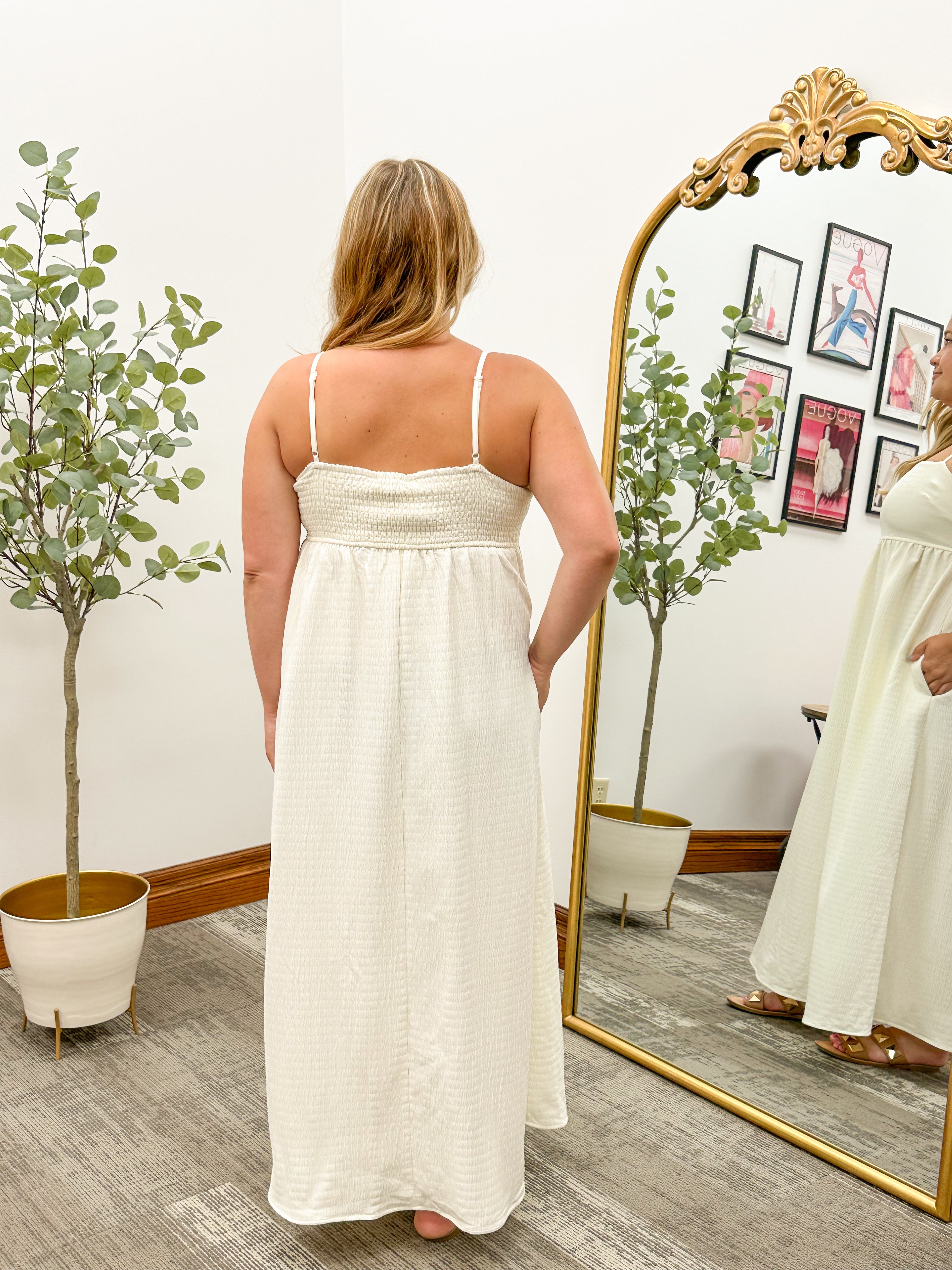 Lora Textured Cream Maxi Dress