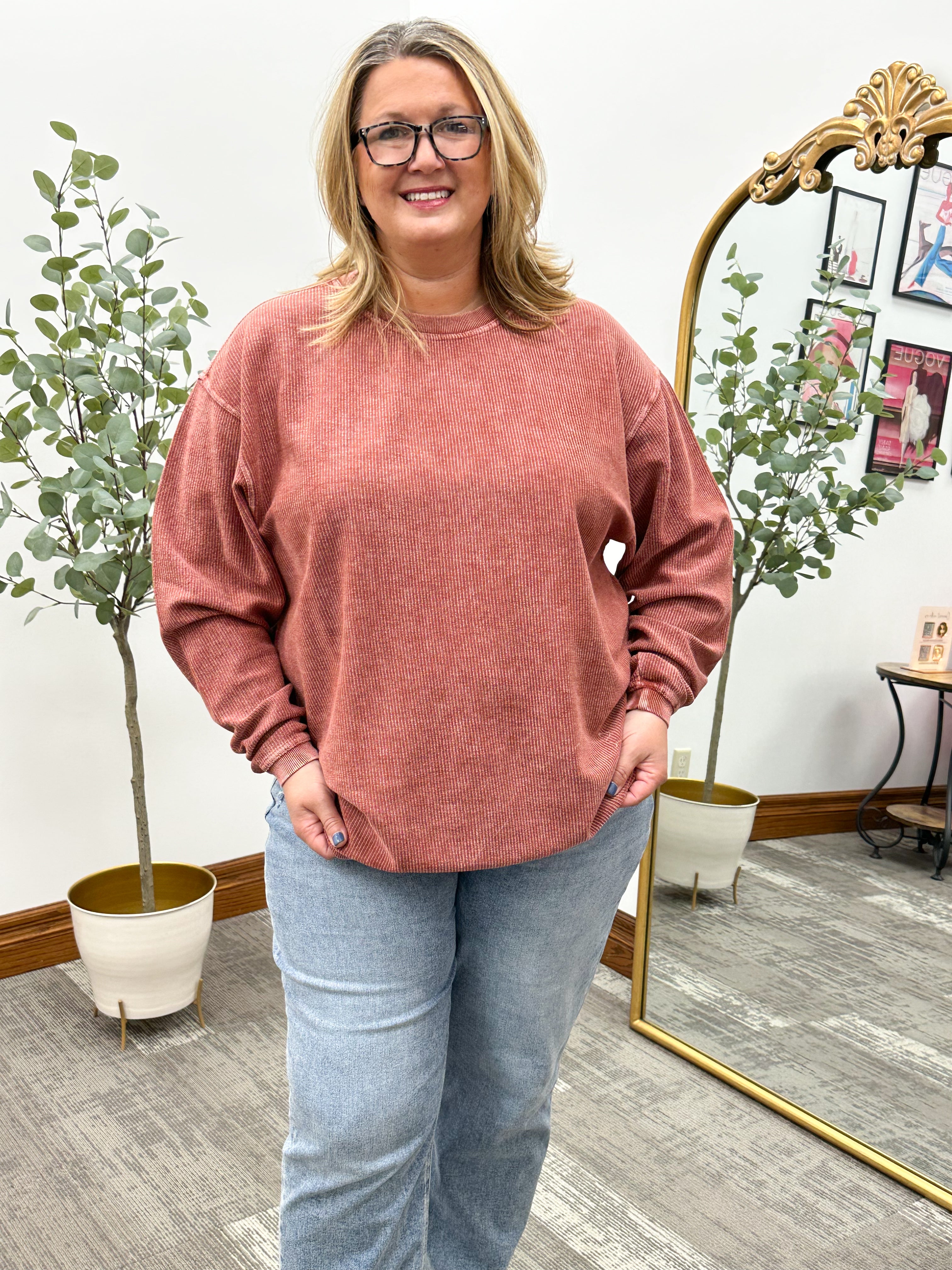 Tabitha Oversized Corded Crewneck Sweatshirt