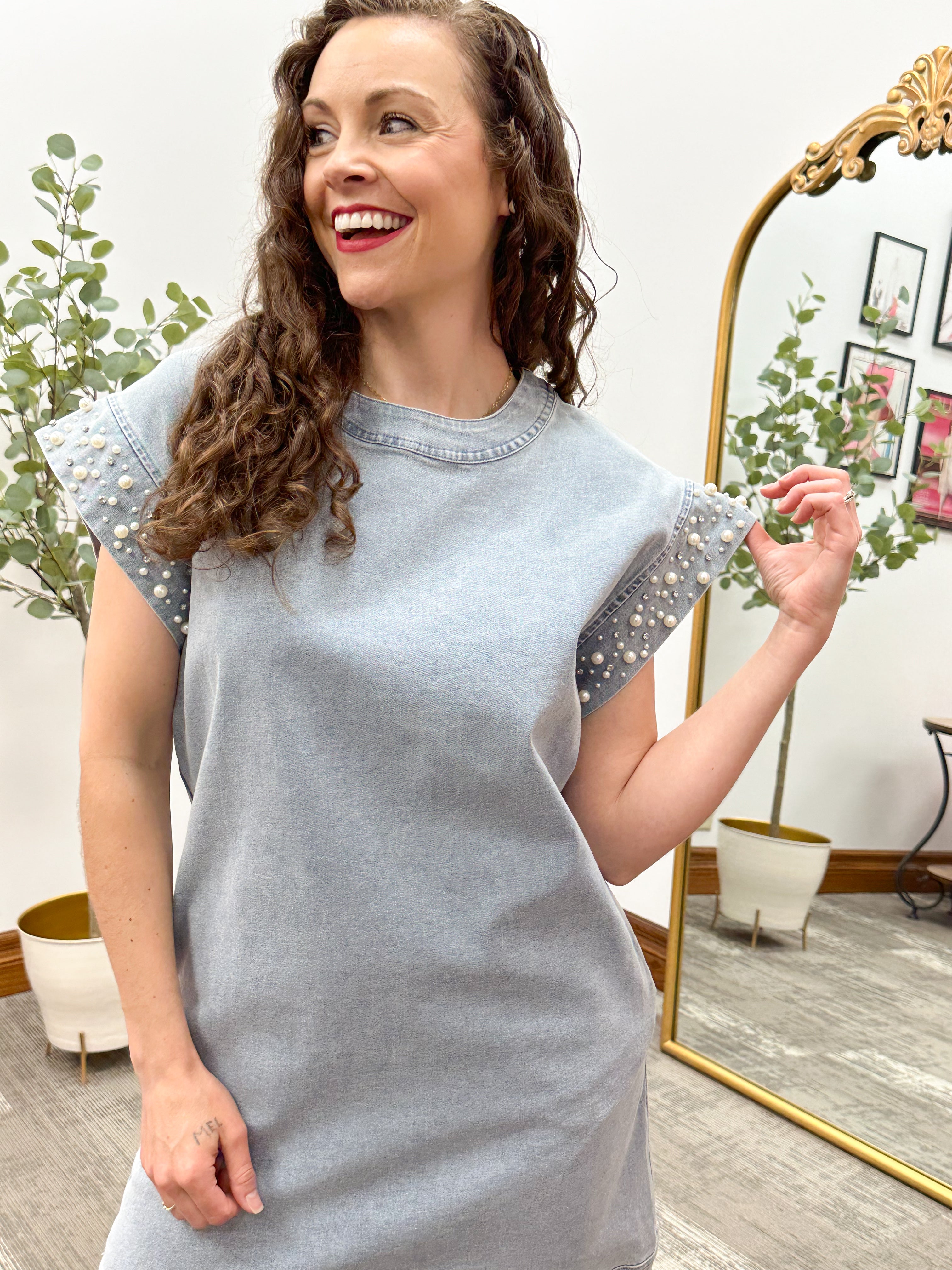Lisa Pearl Sleeve Denim Dress