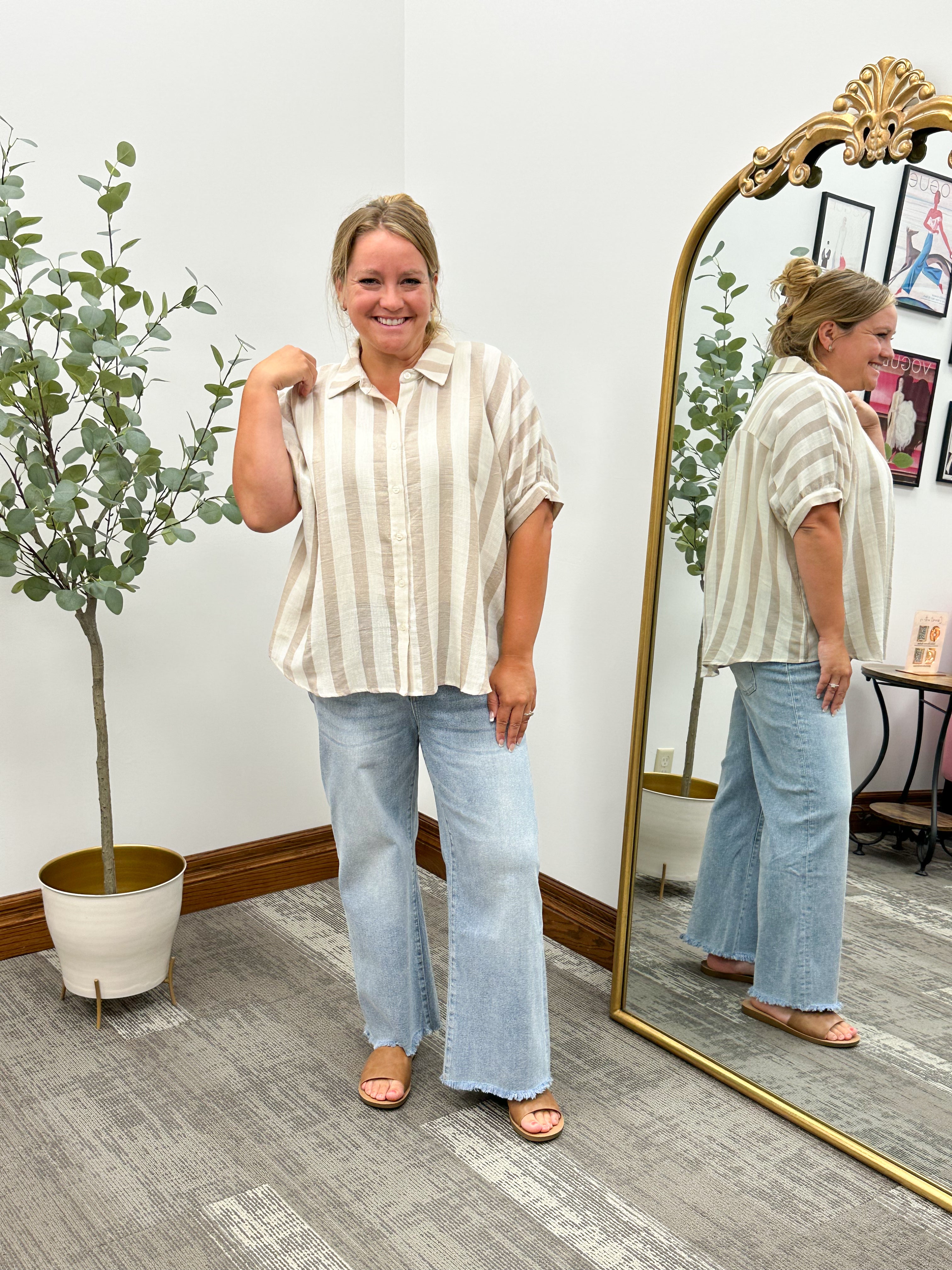 Neutral Striped Oversized Shirt