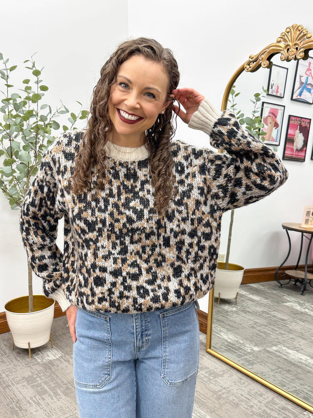 Leopard Print Long Sleeve Sweater