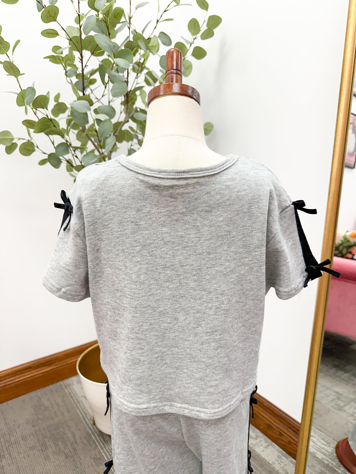 Girls Heather Gray Bow Sleeve T-Shirt