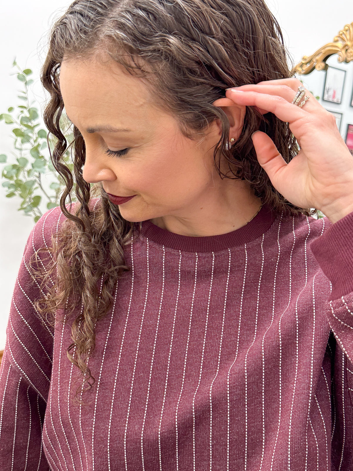 Striped Fleece Crew Neck Sweatshirt