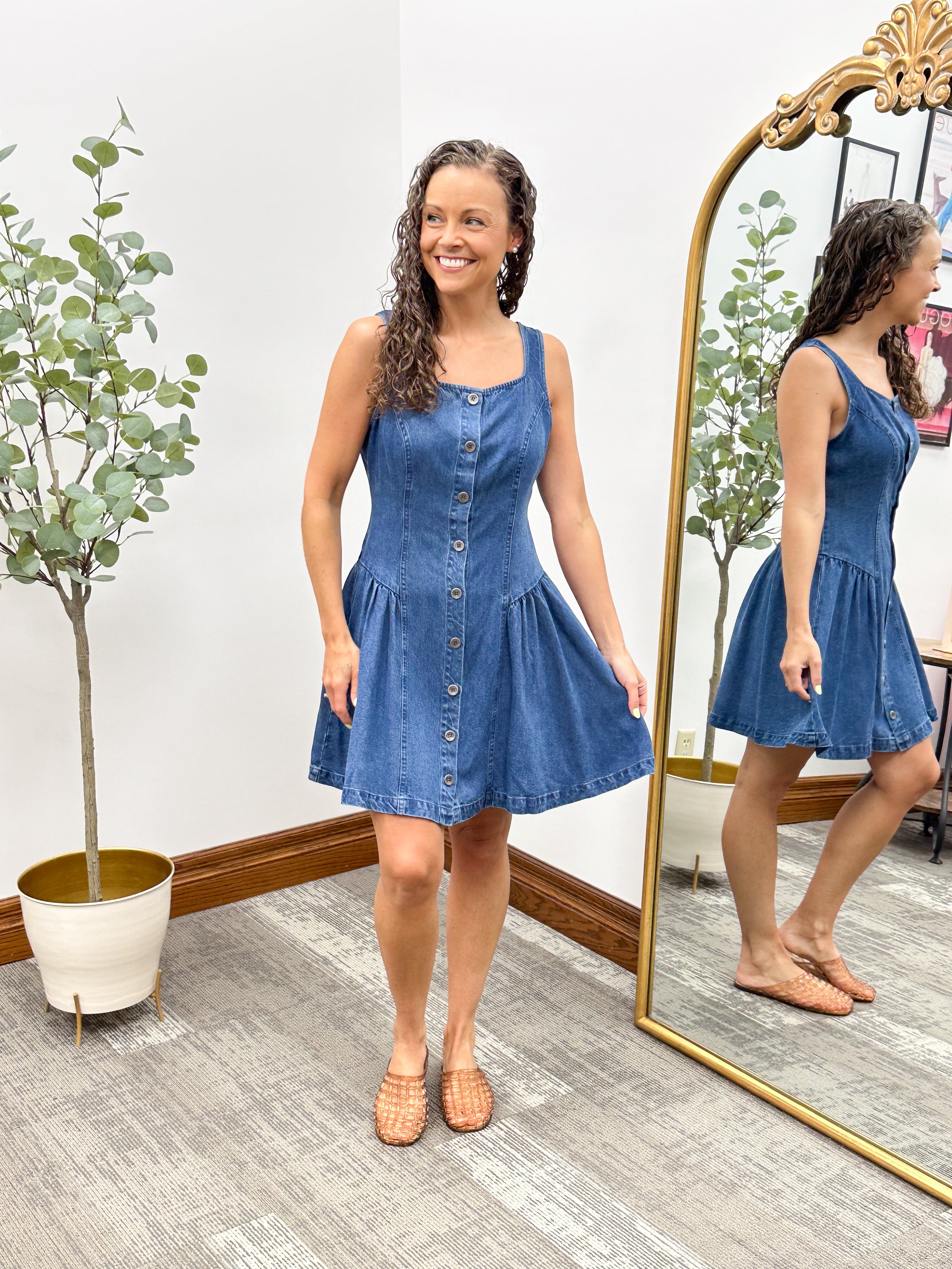 Denim Fit & Flare Mini Dress