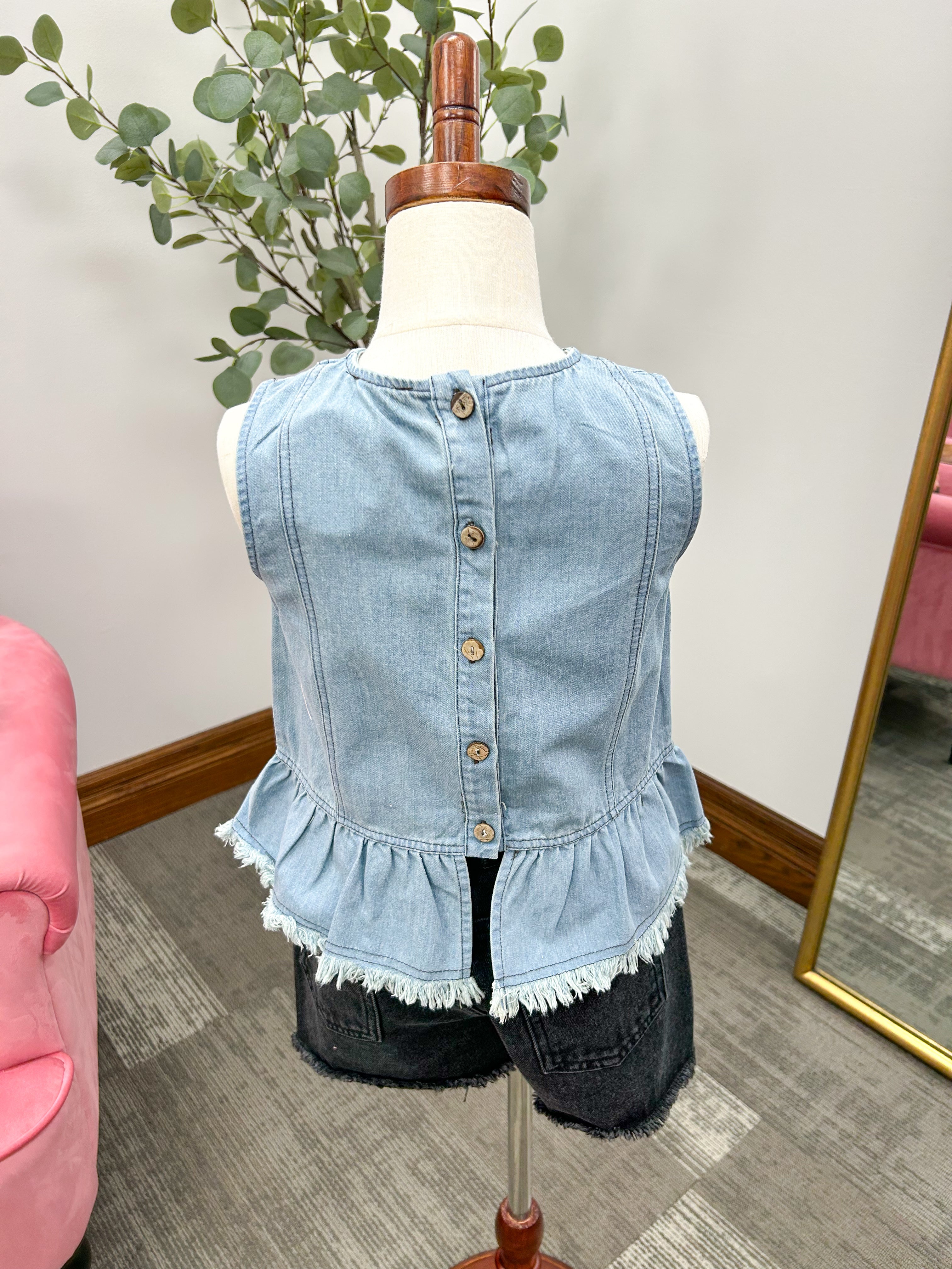 Girls Denim Peplum Tank Top
