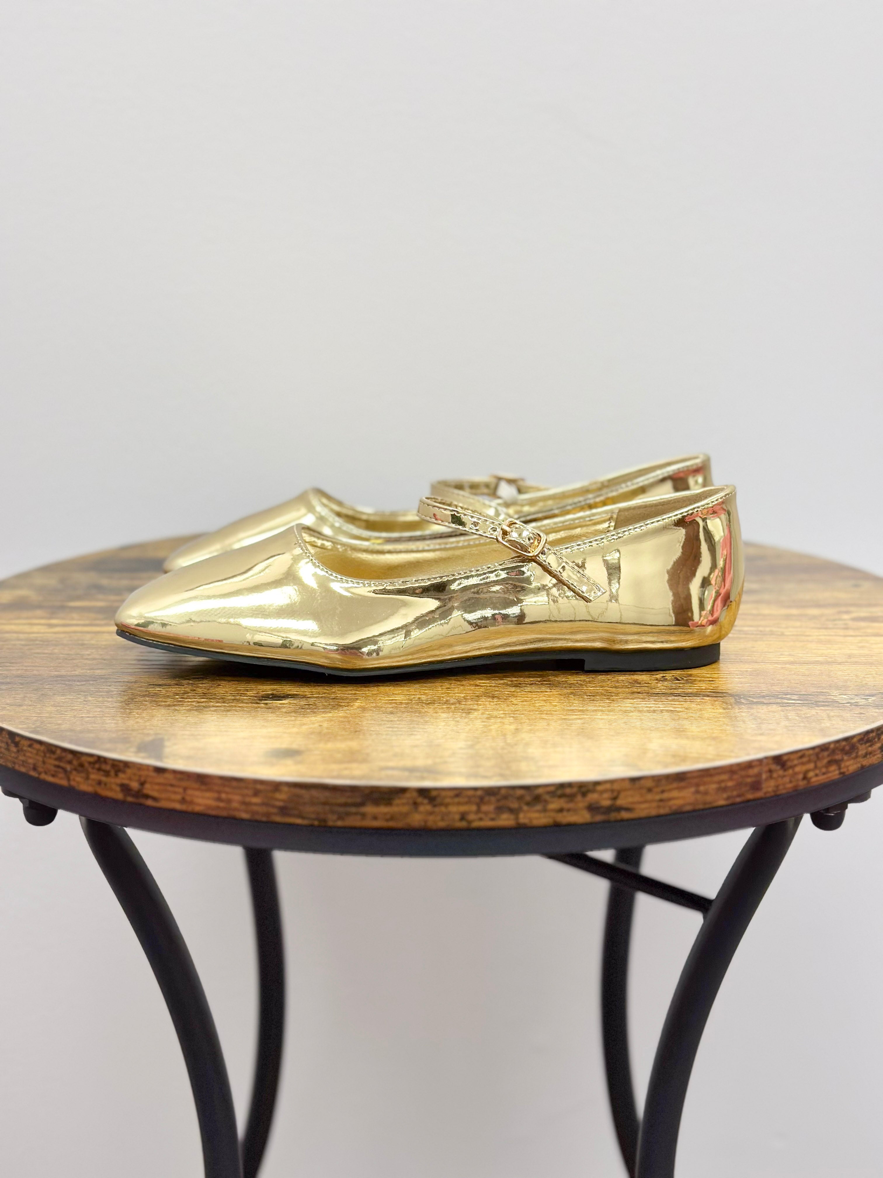 Gold Square Toe Ballet Flats