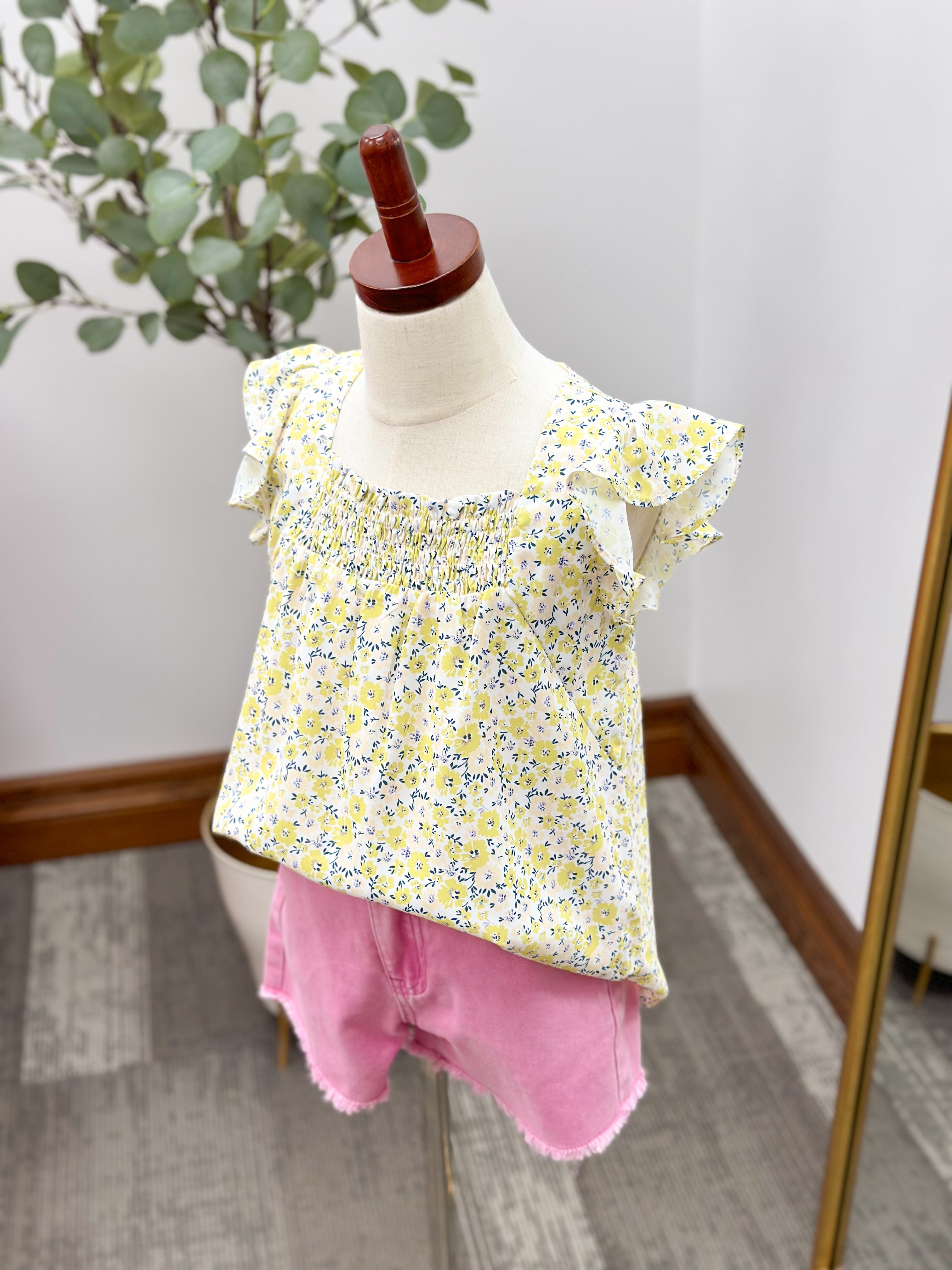 Girls Floral Print Flutter Sleeve Top