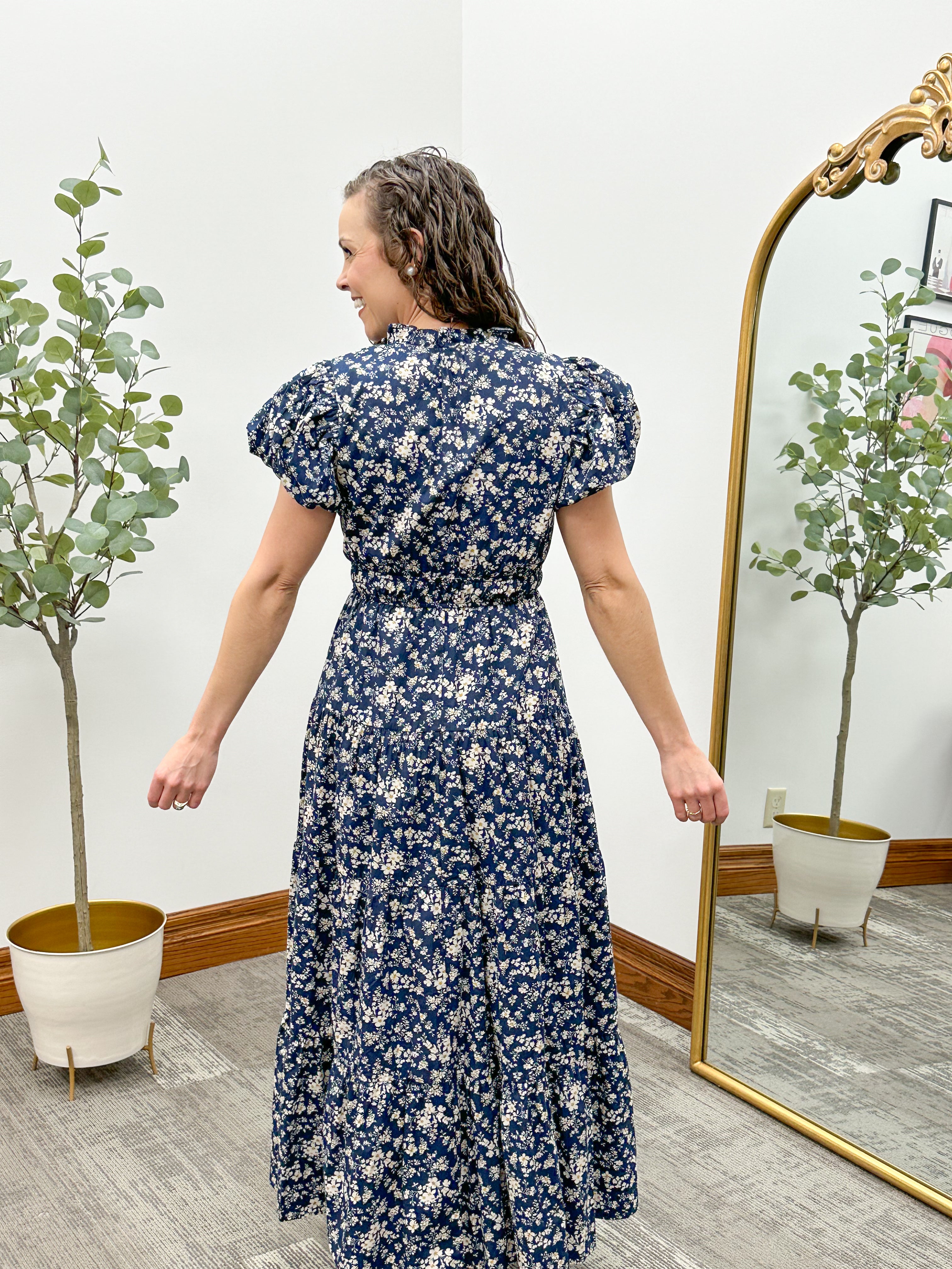 Navy Floral Print Maxi Dress