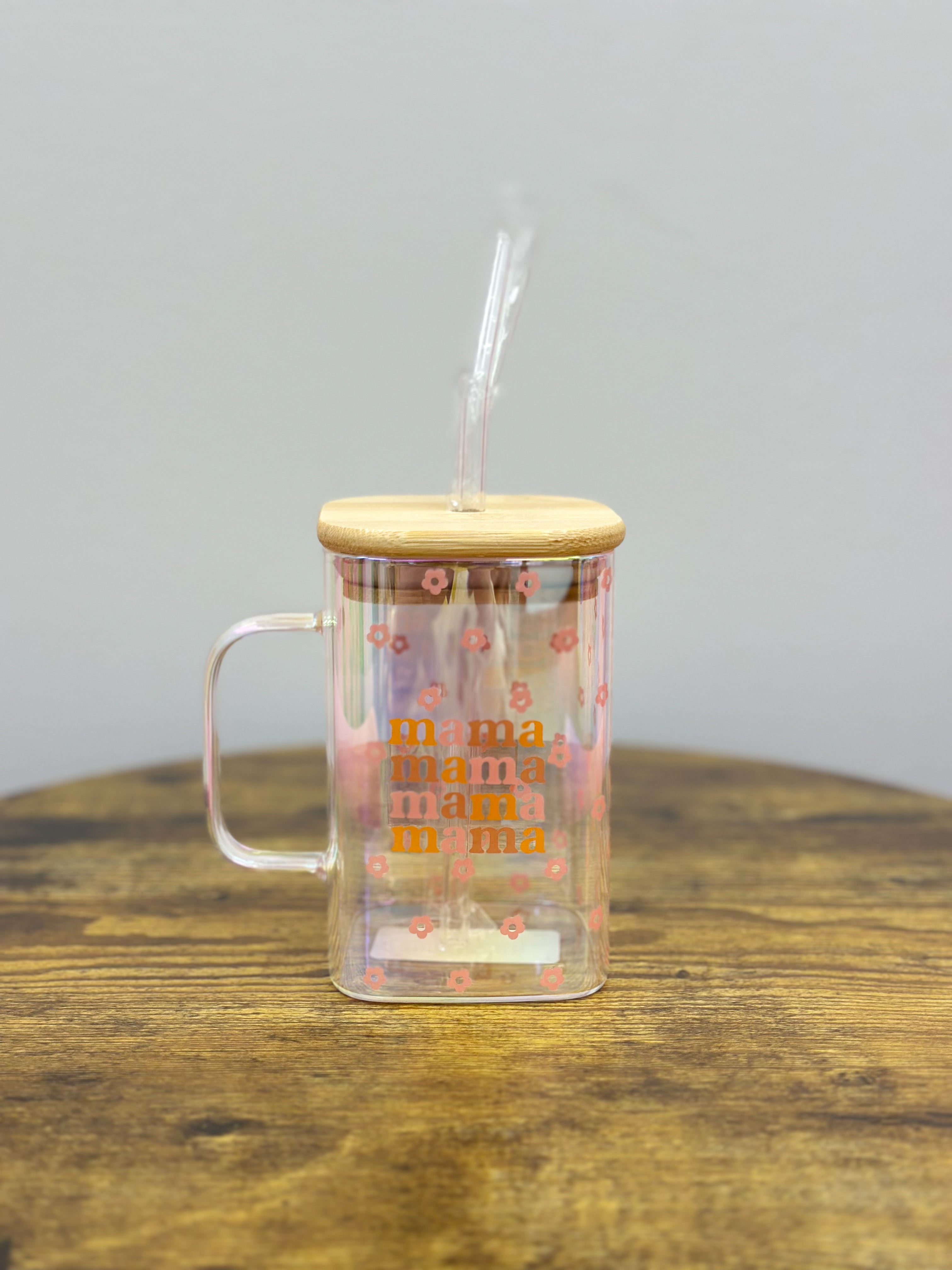 Square Glass Cup W/ Lid & Straw