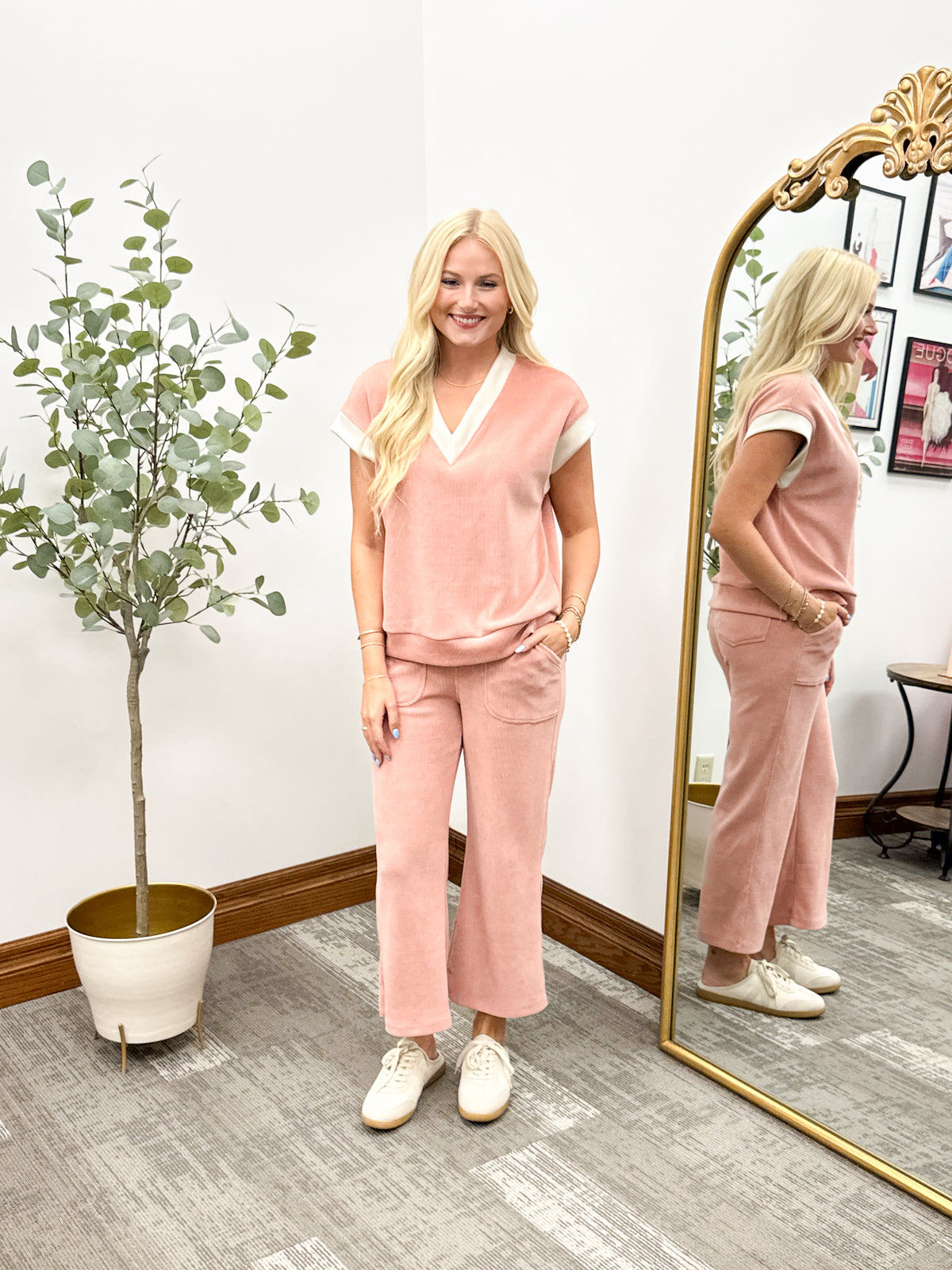 Corduroy V-Neck Lounge Top