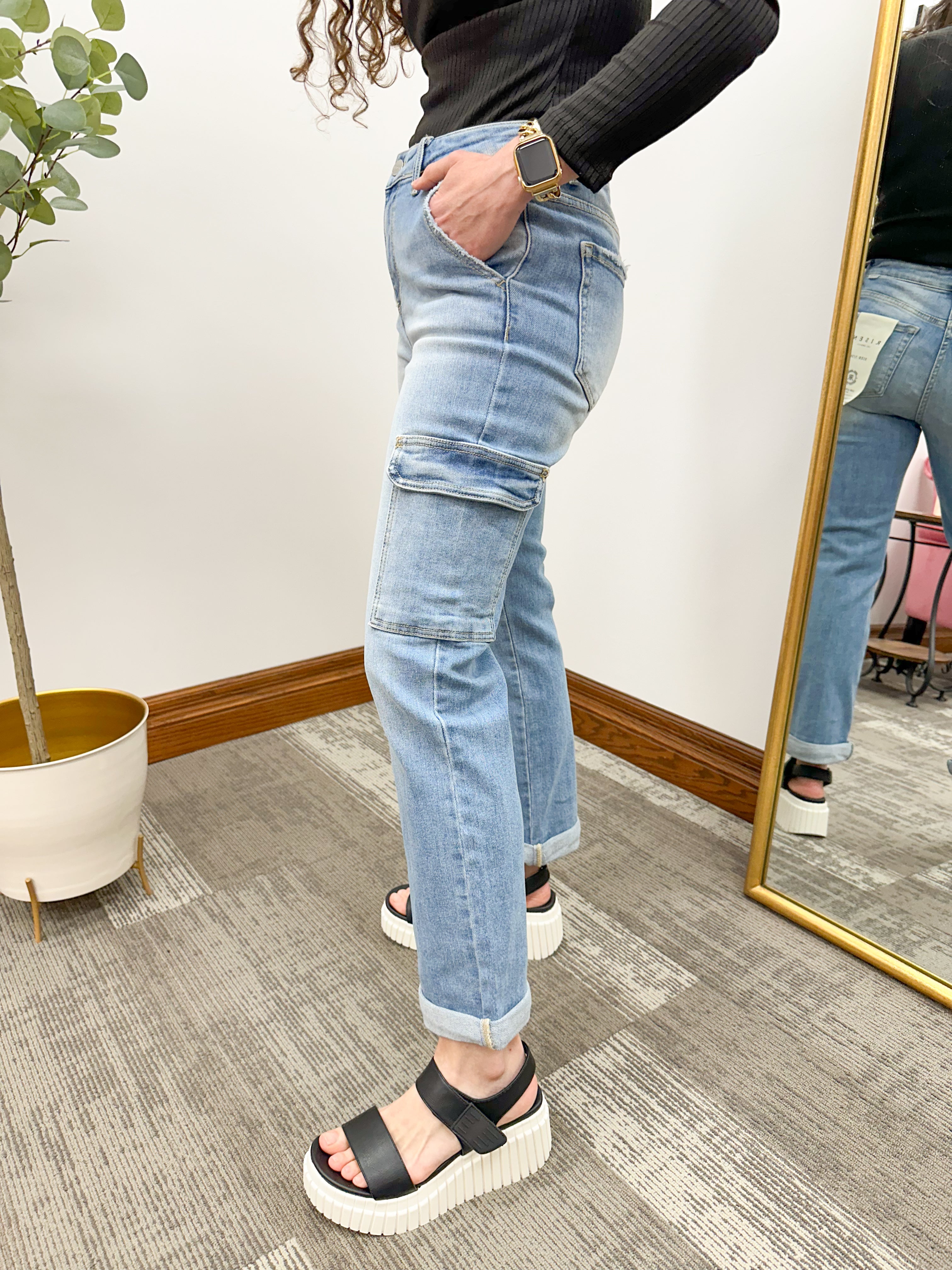 High Rise Cropped Cargo Jeans