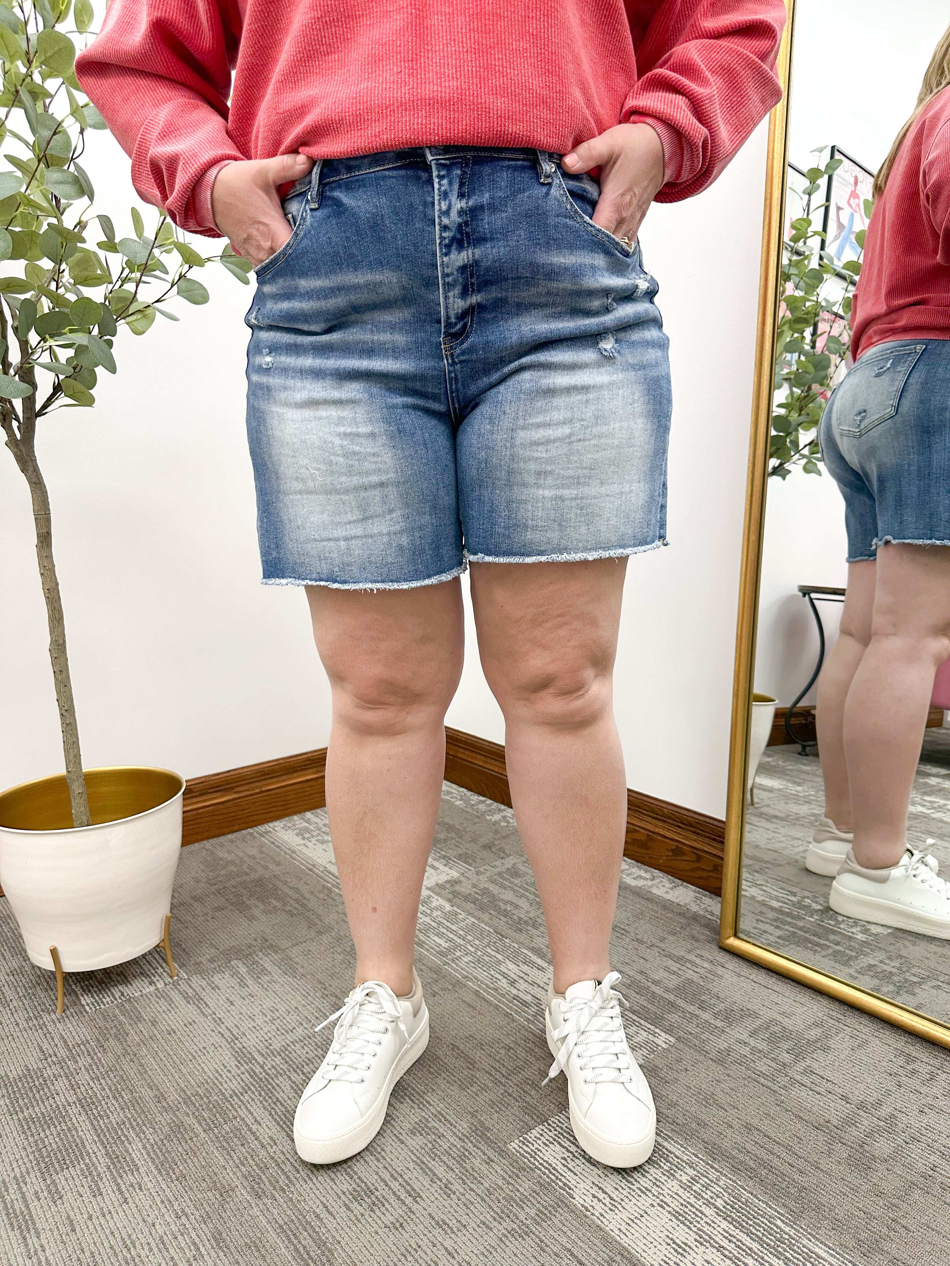 Plus Size Frayed Longer Length Denim Shorts