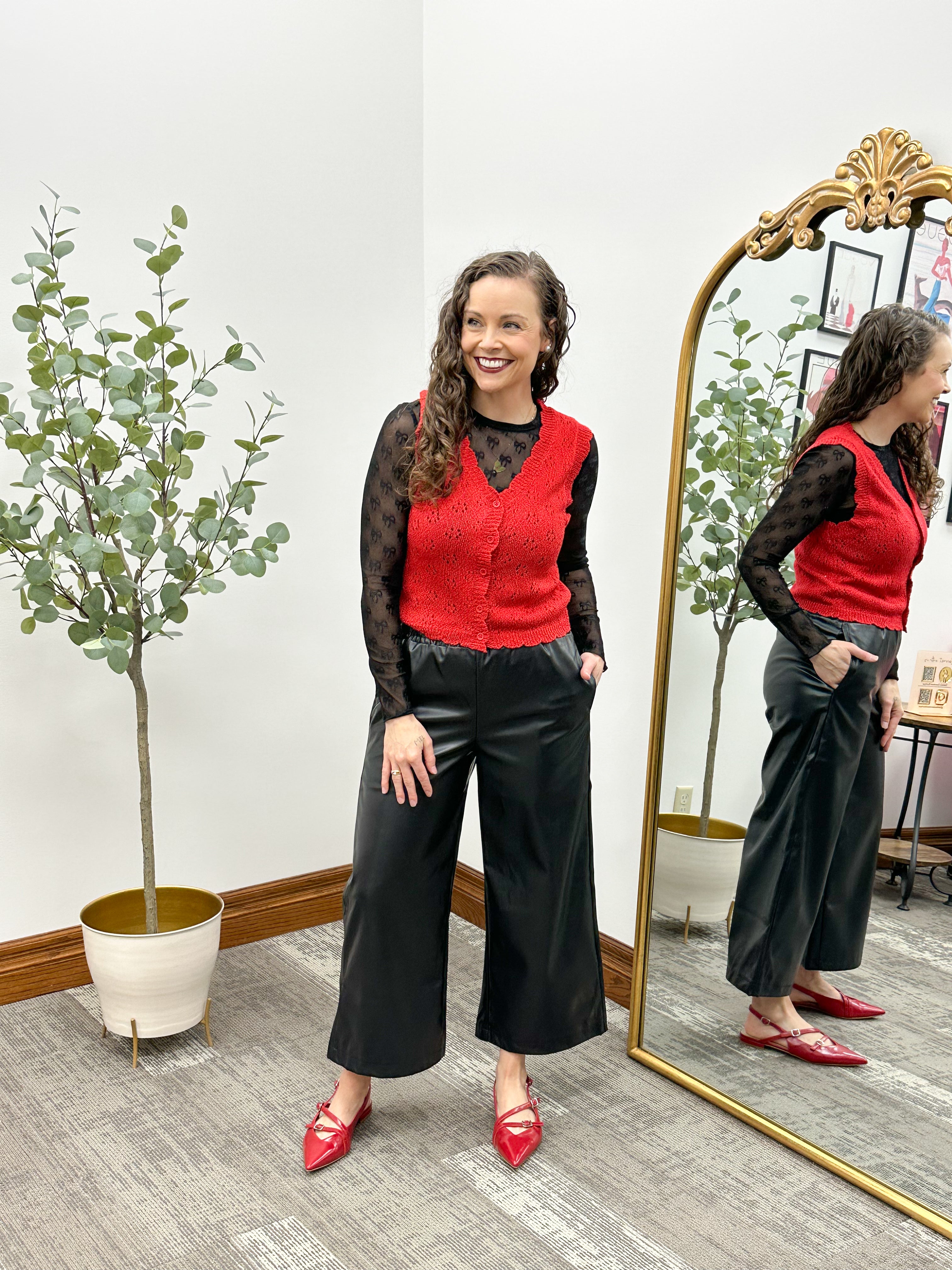 Black Wide Leg Faux Leather Culotte Pants