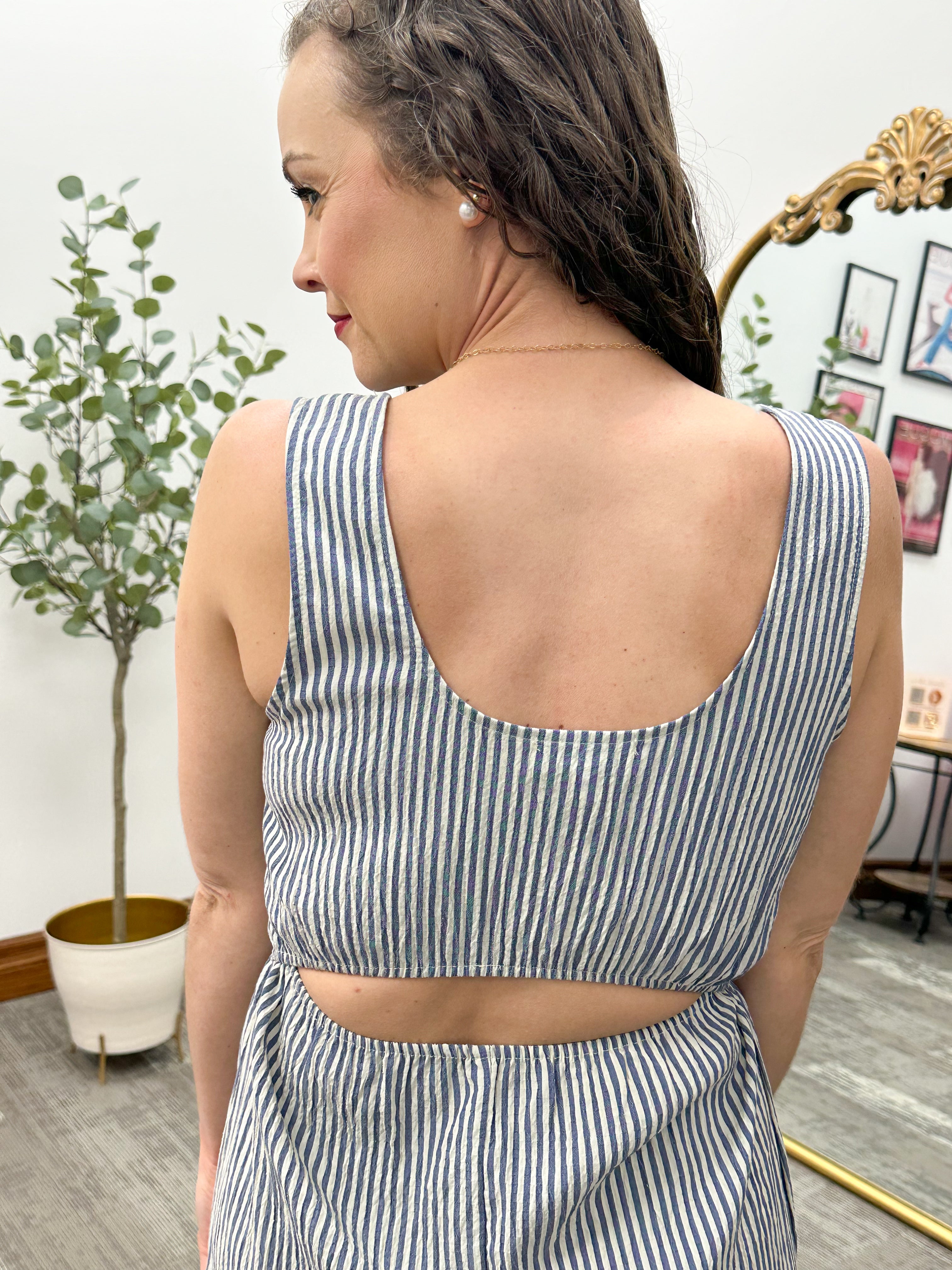 Striped Open Back Midi Dress