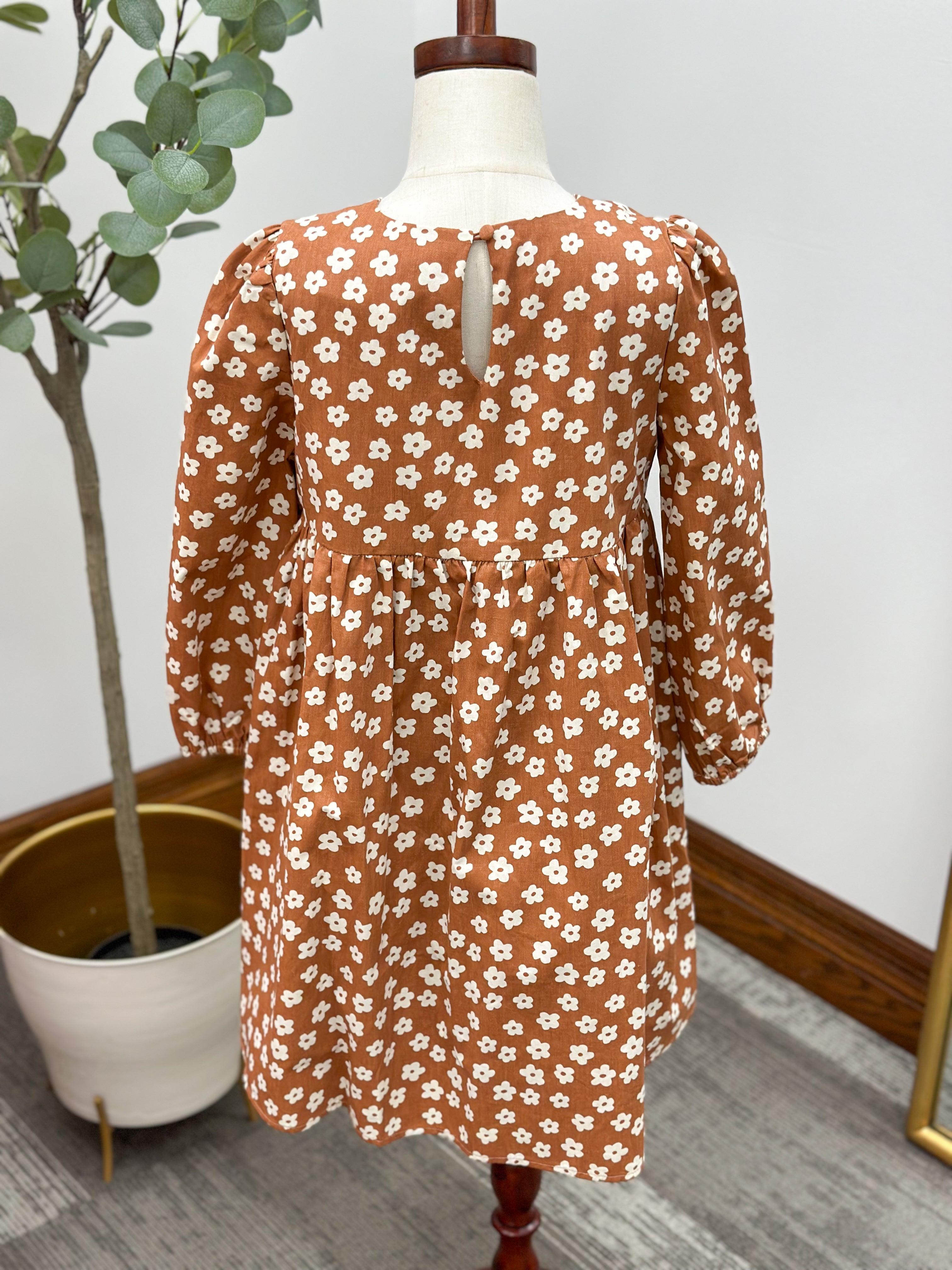 Girls Rust Floral Dress