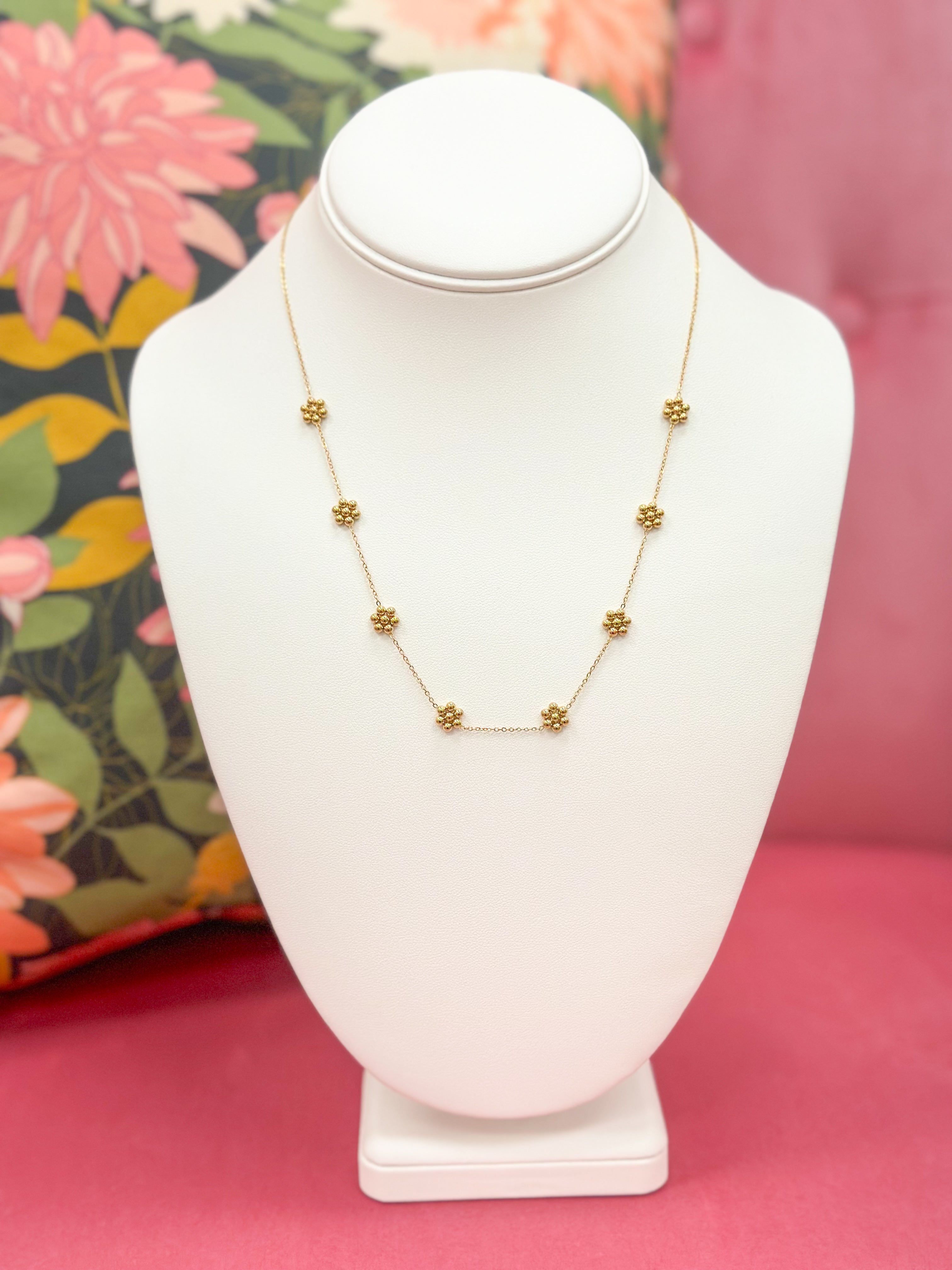 Dainty Golden Bead Flower Necklace