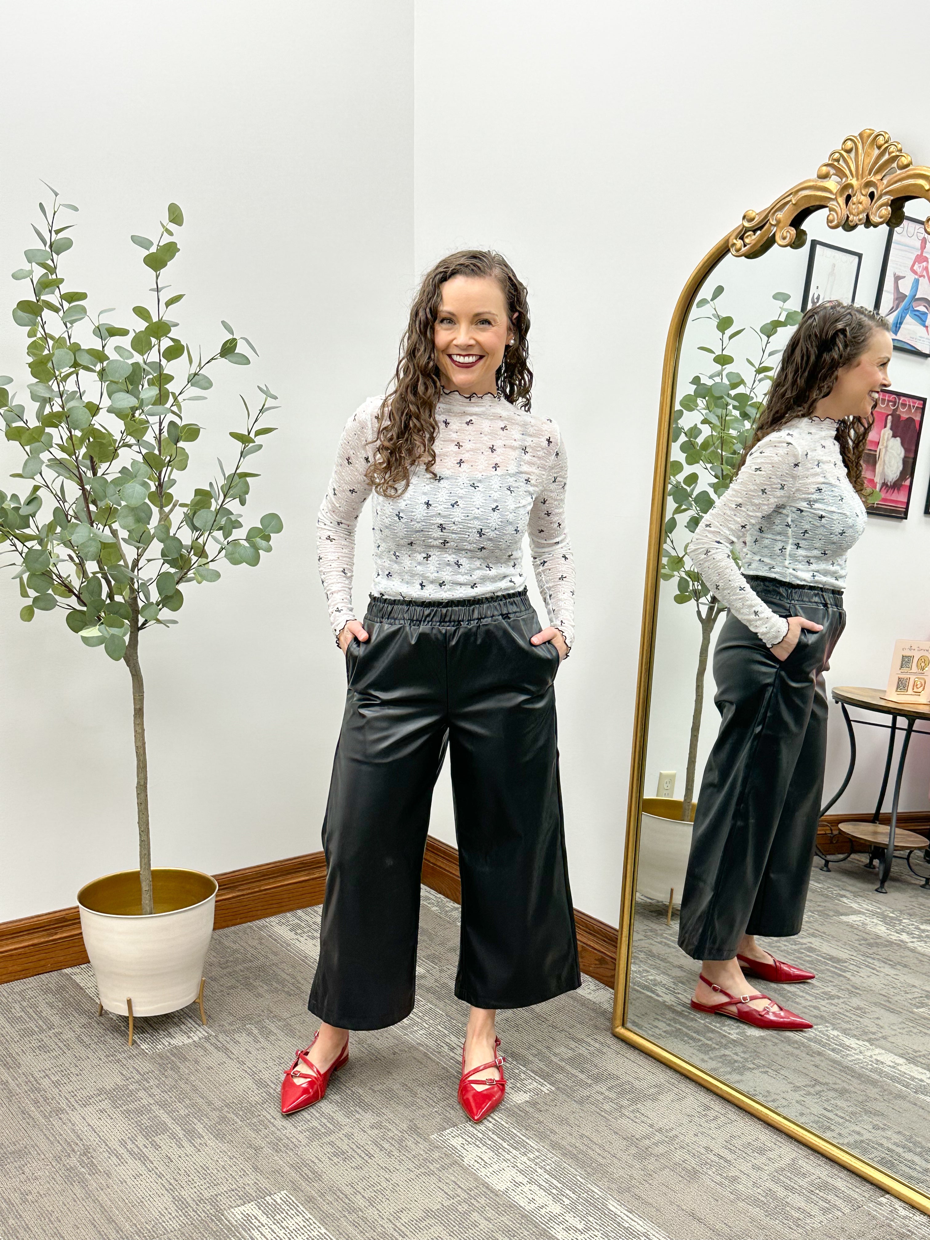 Bow Print White Mesh Lace Top