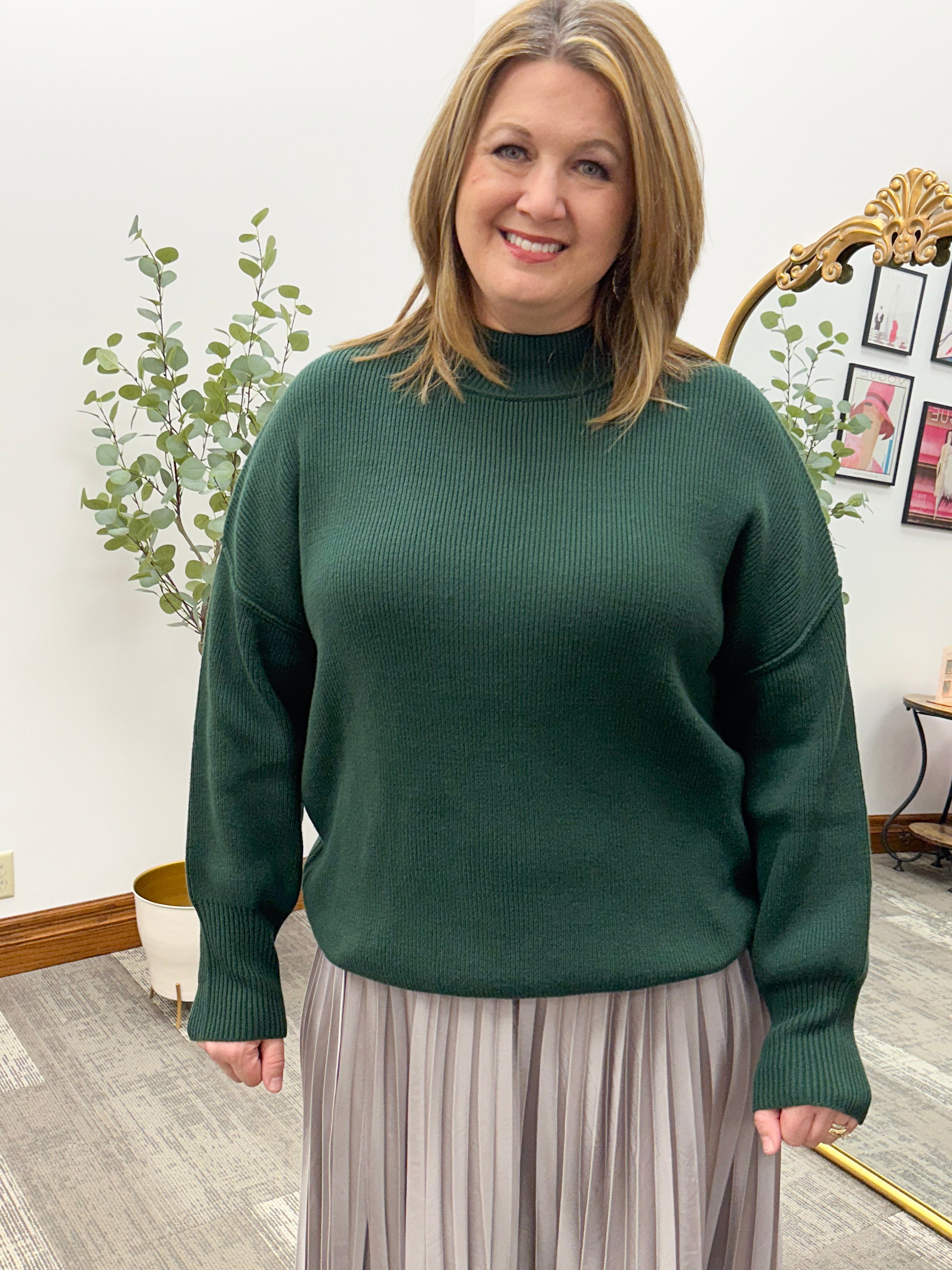 Hunter Green Mock Neck Sweater