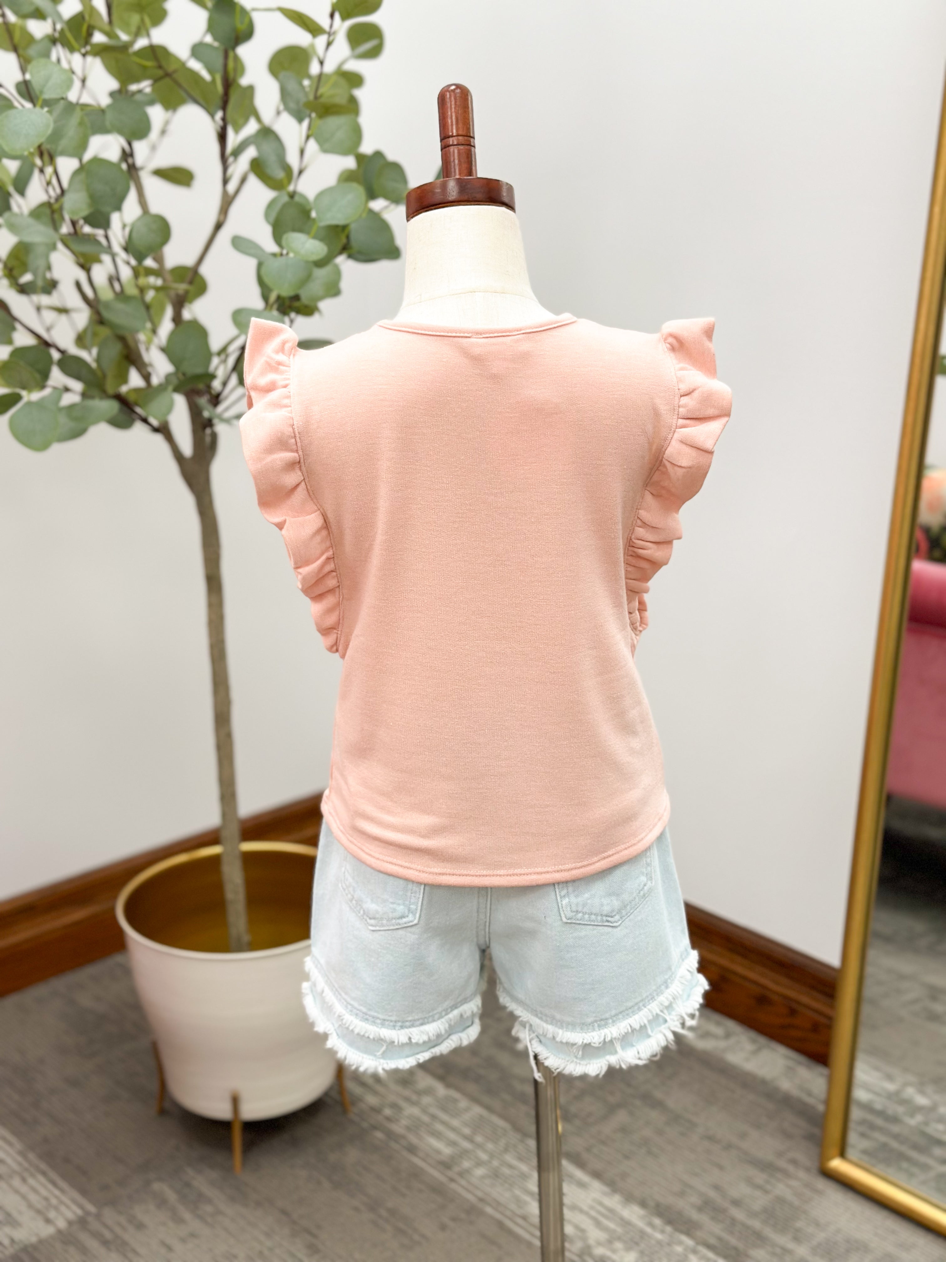 Girls Pink Ruffle Sleeve Tank