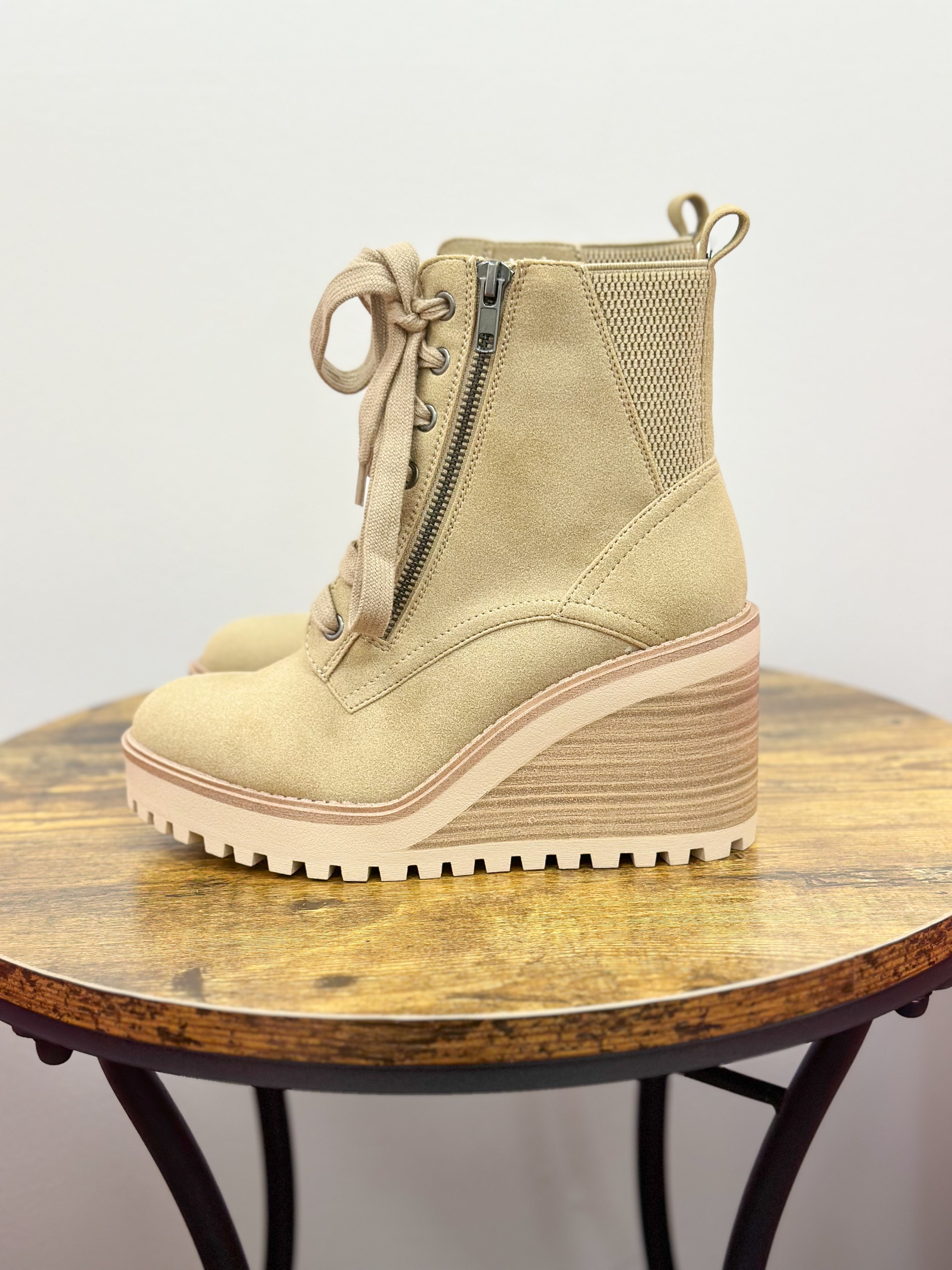 Lace Up Wedge Bootie