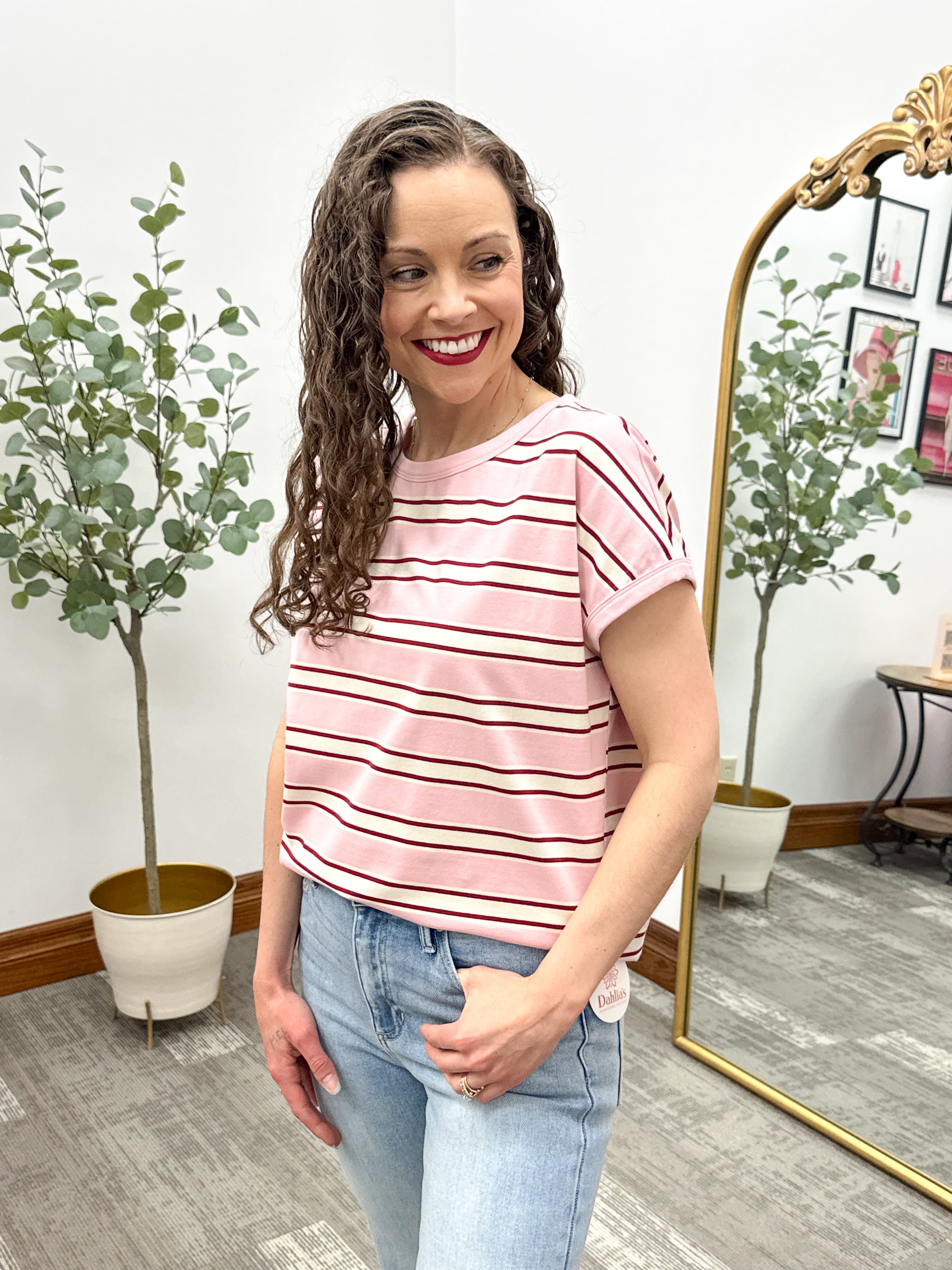 Pink Striped tshirt, pink striped casual tshirt, elevated basic tshirt
