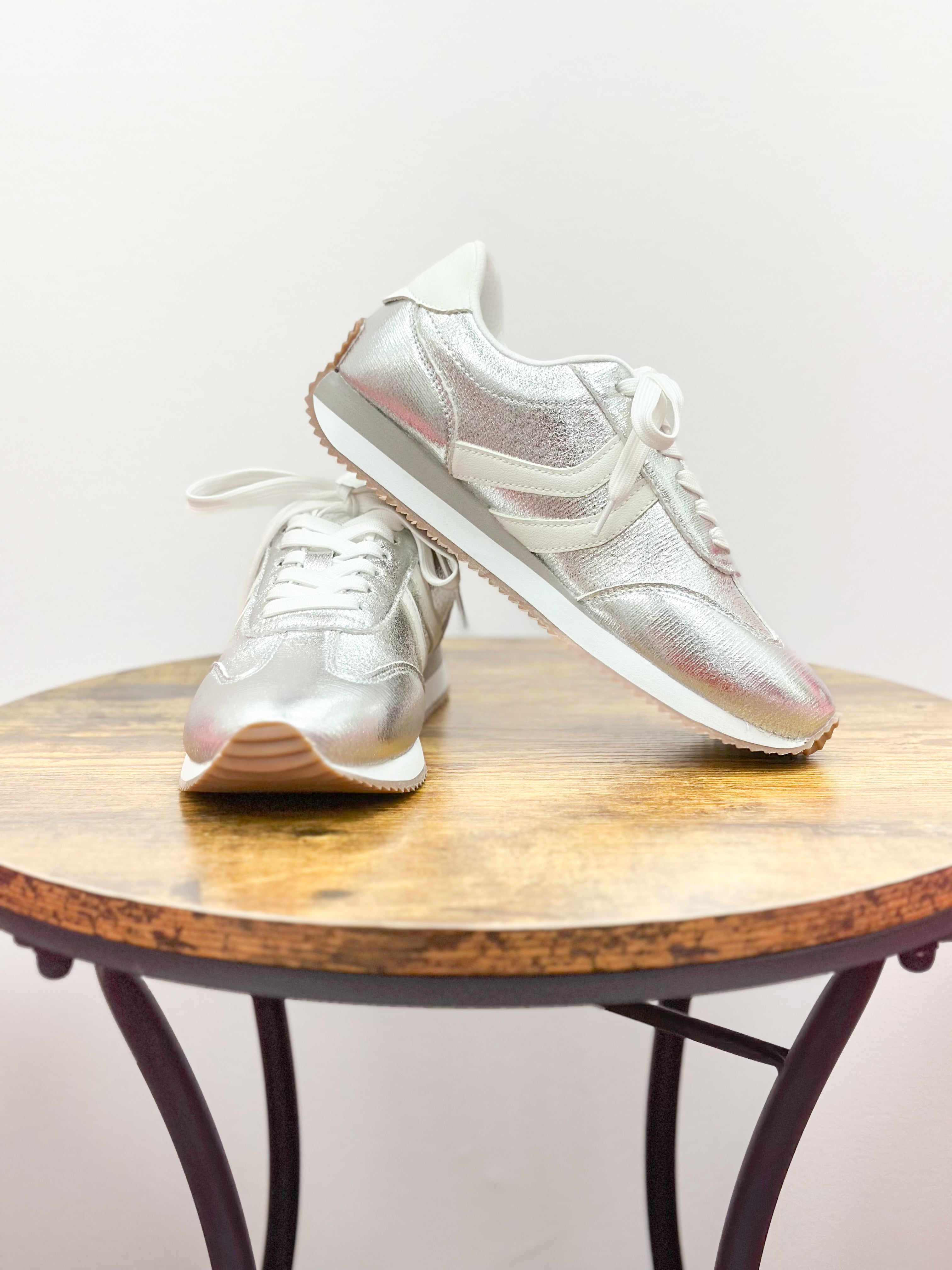 Corkys Kickoff Metallic Crinkle Silver Sneakers