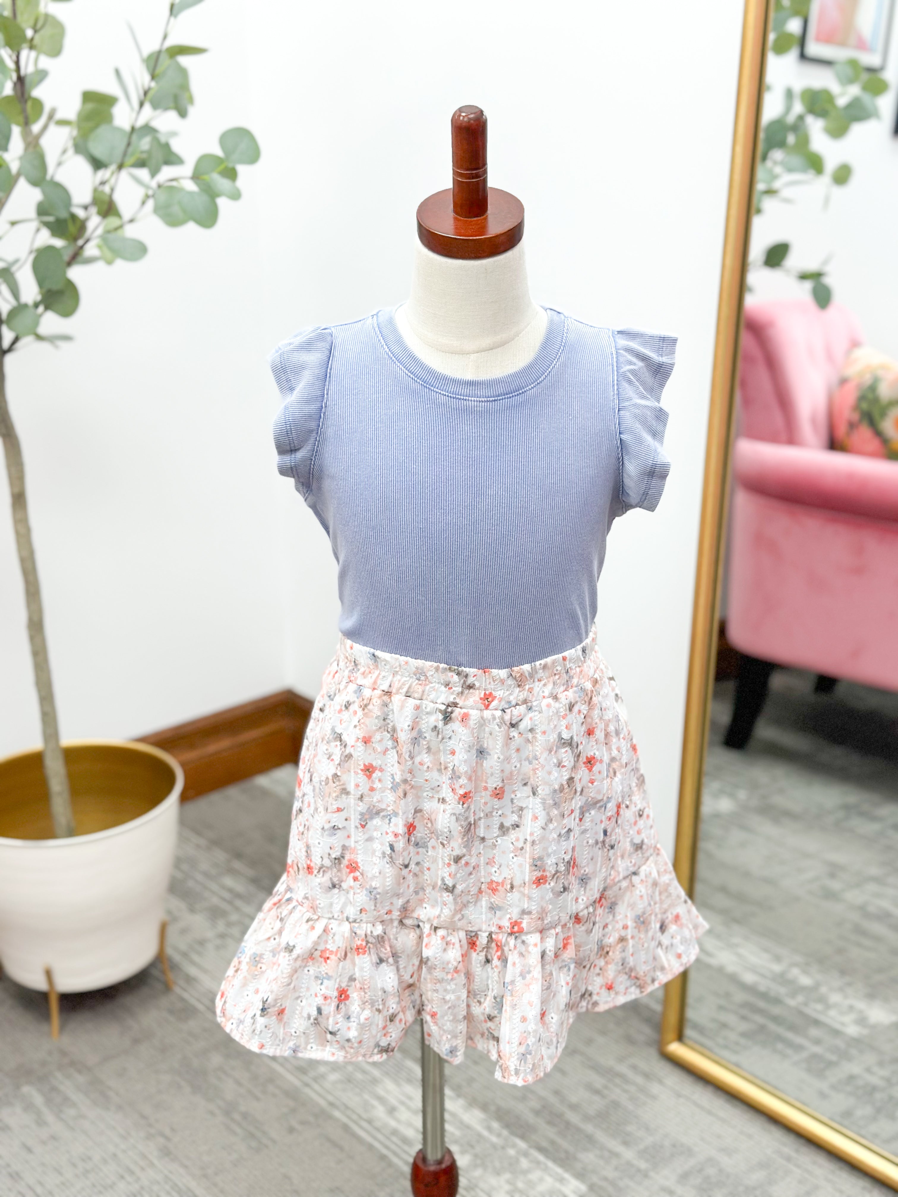 Girls Floral Ruffle Skort